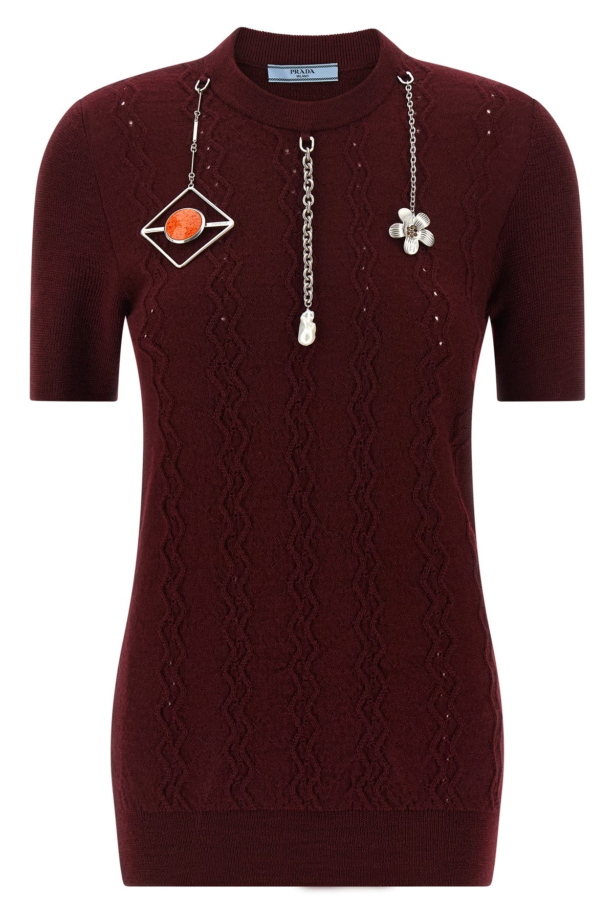 Prada Charm-detailed Knit Wool Top In Multi