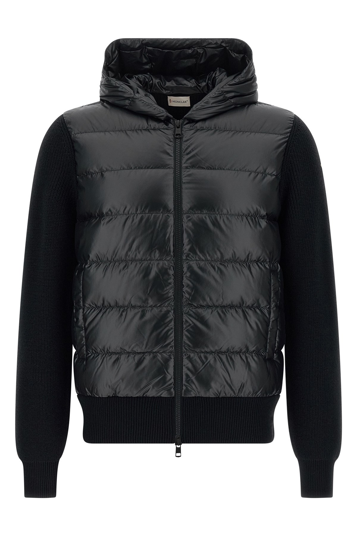 Moncler Hooded Quilted Sweater Ribbed Sleeves In Animal Print