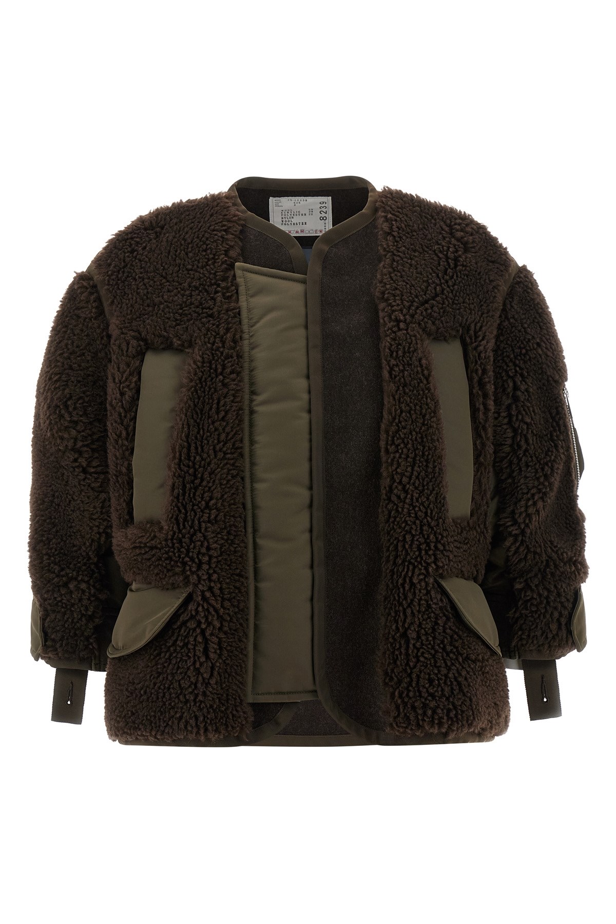 Sacai Shearling Bomber Jacket In Brown