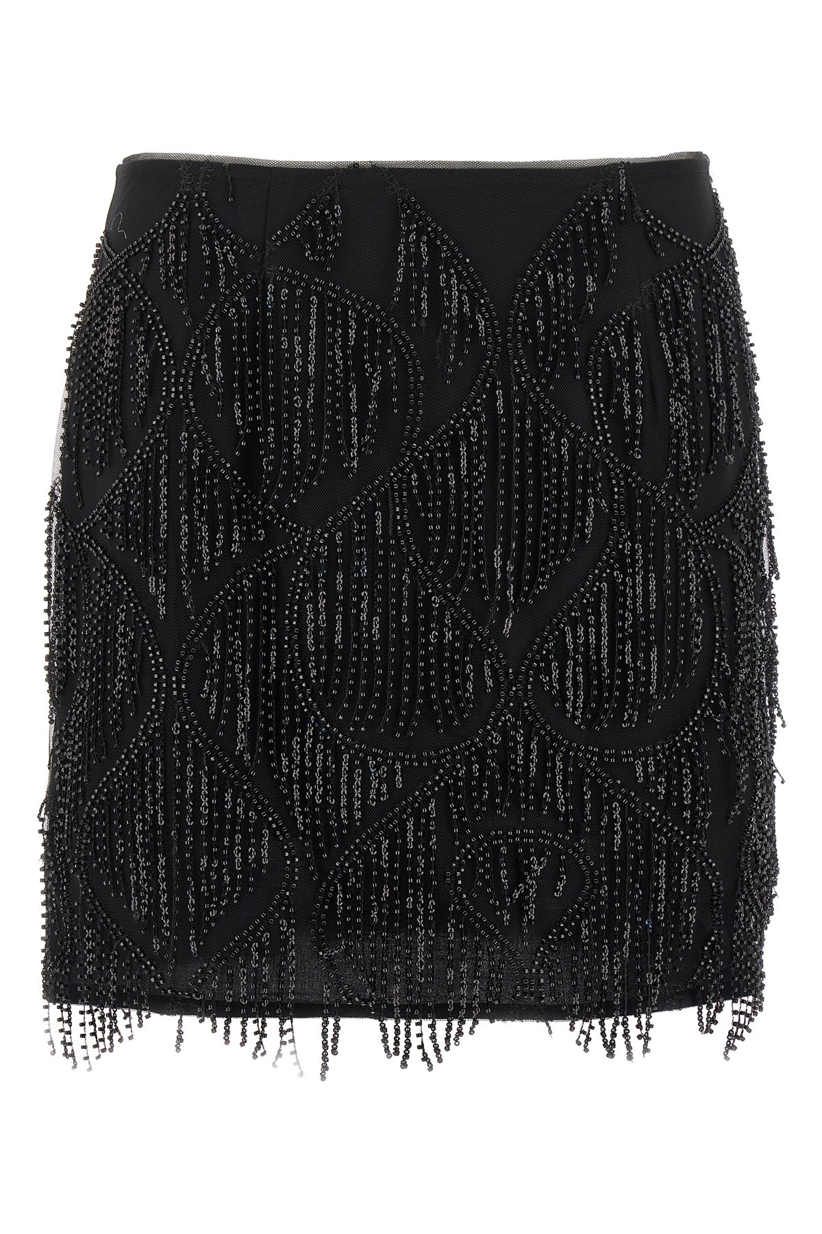 Rotate Birger Christensen Mini Skirt With Fringe And Sequins In Black