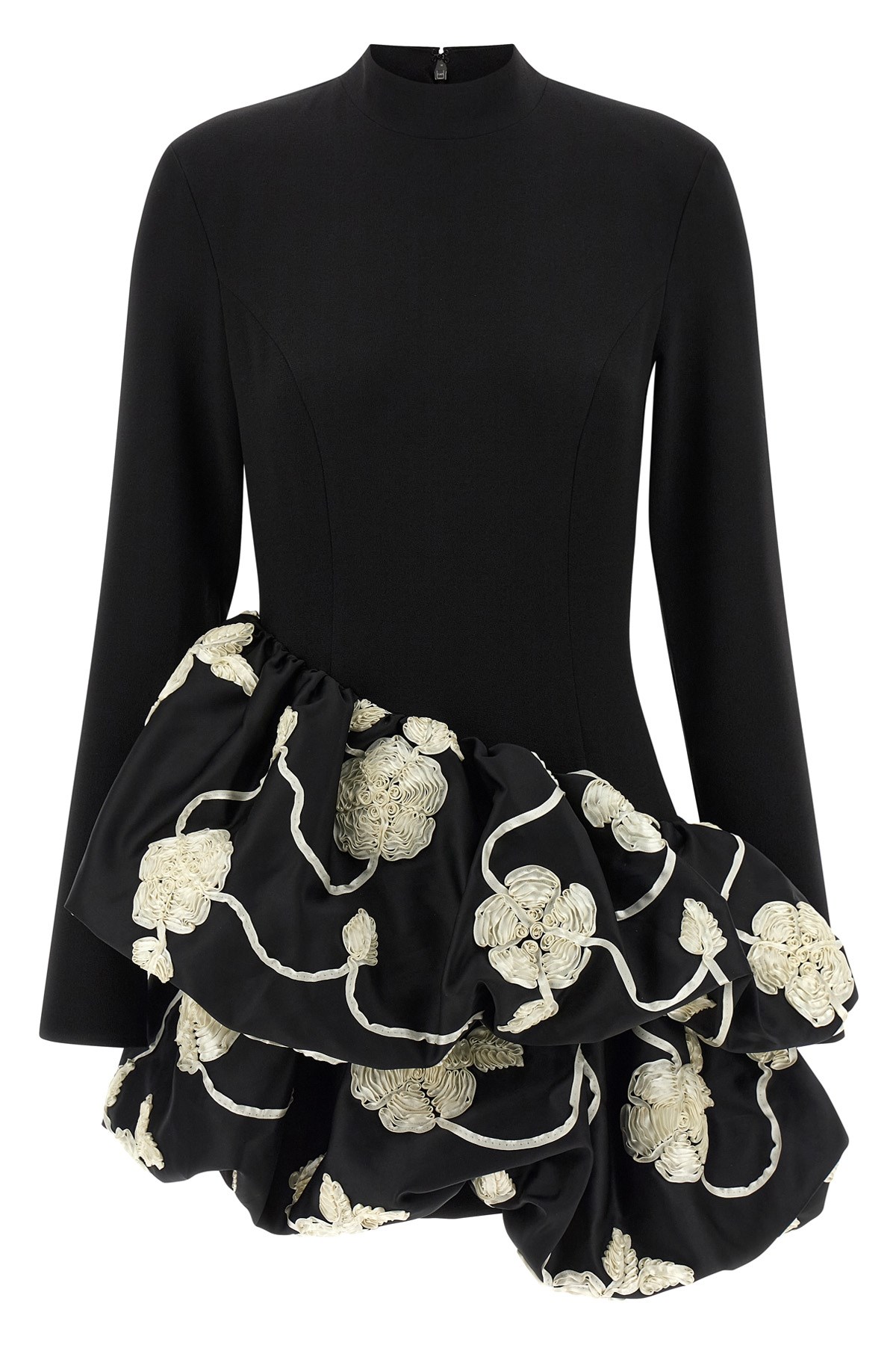 Rotate Birger Christensen Embroidered Long Sleeve Dress With Ruffled Hem In Black