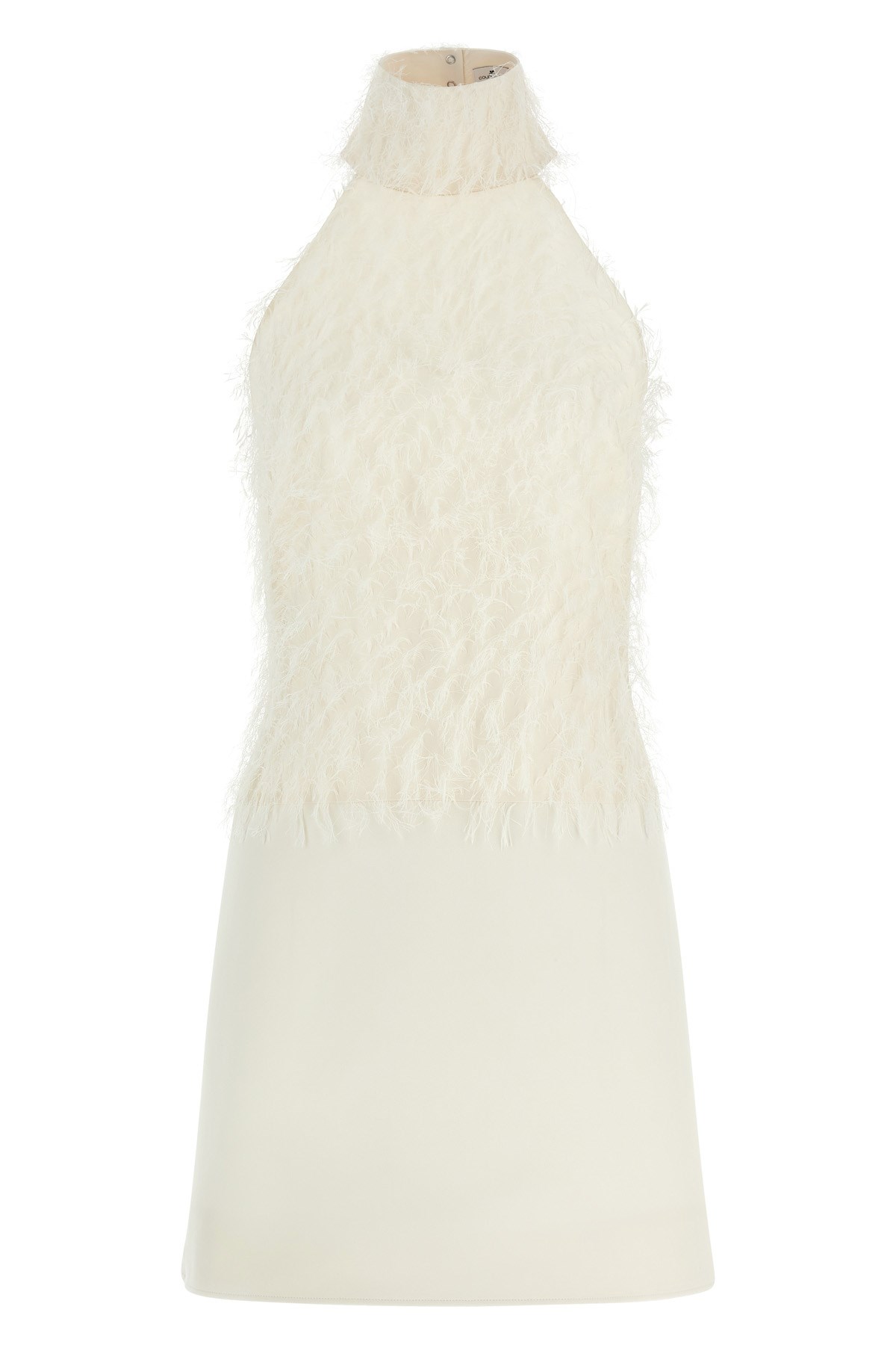 Courrèges Halter Neck Sleeveless Mini Dress With Feathers In White