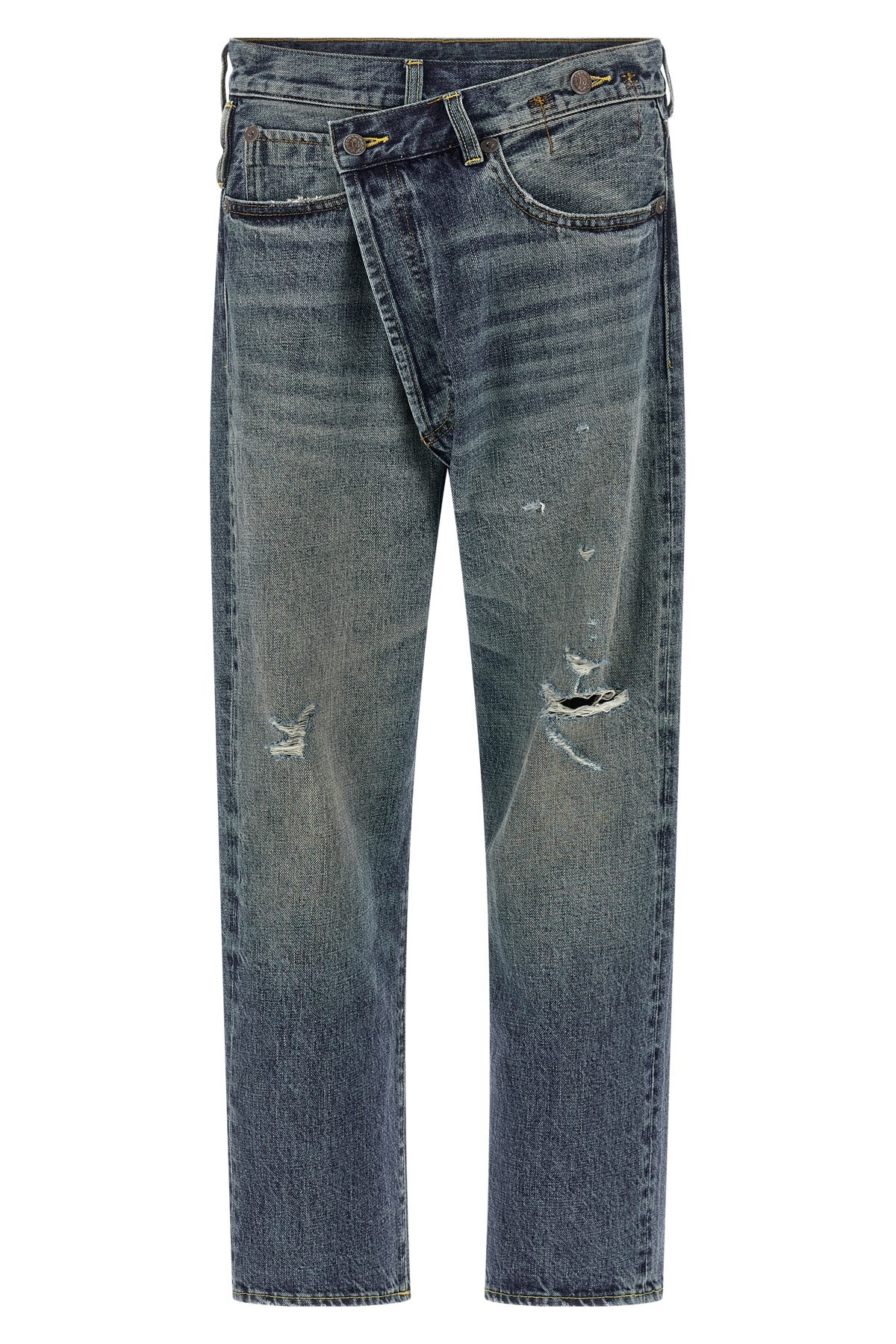 R13 Crossover Distressed Jeans In Blue