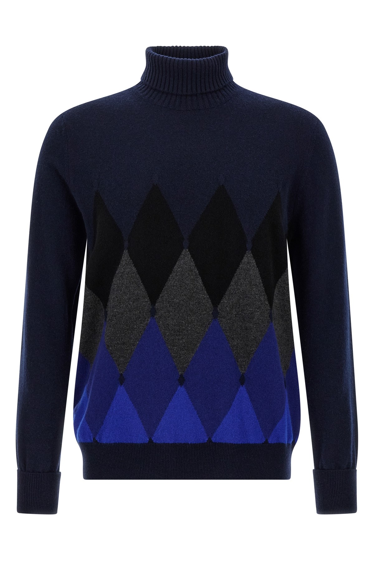 Ballantyne Blue Argyle Turtleneck Sweater In Blue