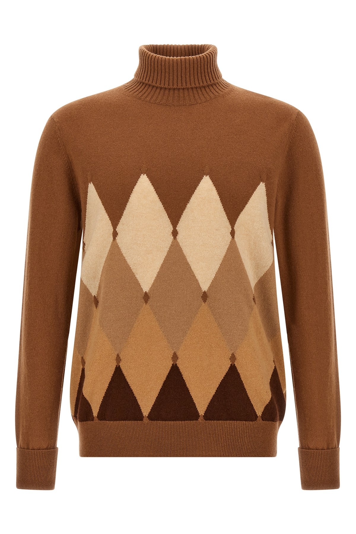 Ballantyne Brown Argyle Turtleneck Sweater In Brown