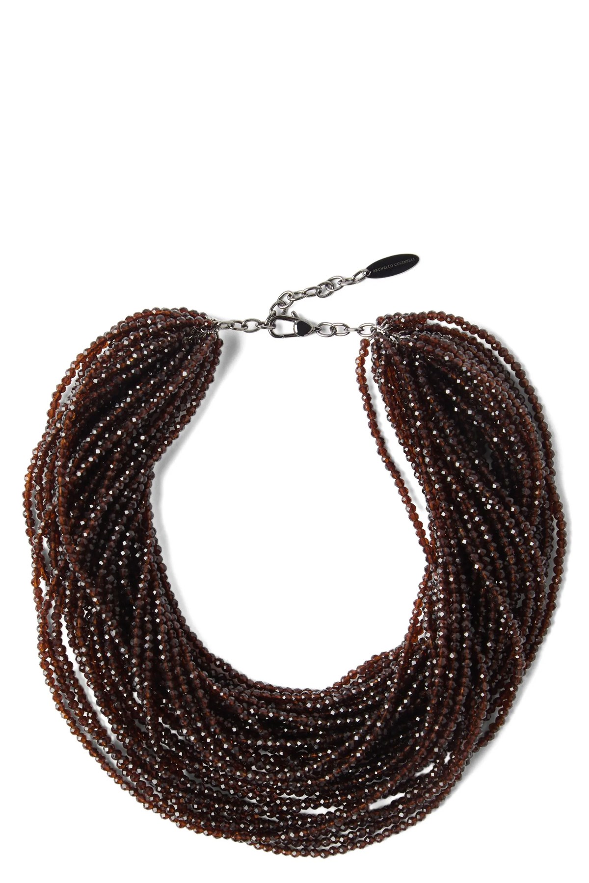 Brunello Cucinelli Multi-strand Beaded Silver And Glass Necklace In Brown