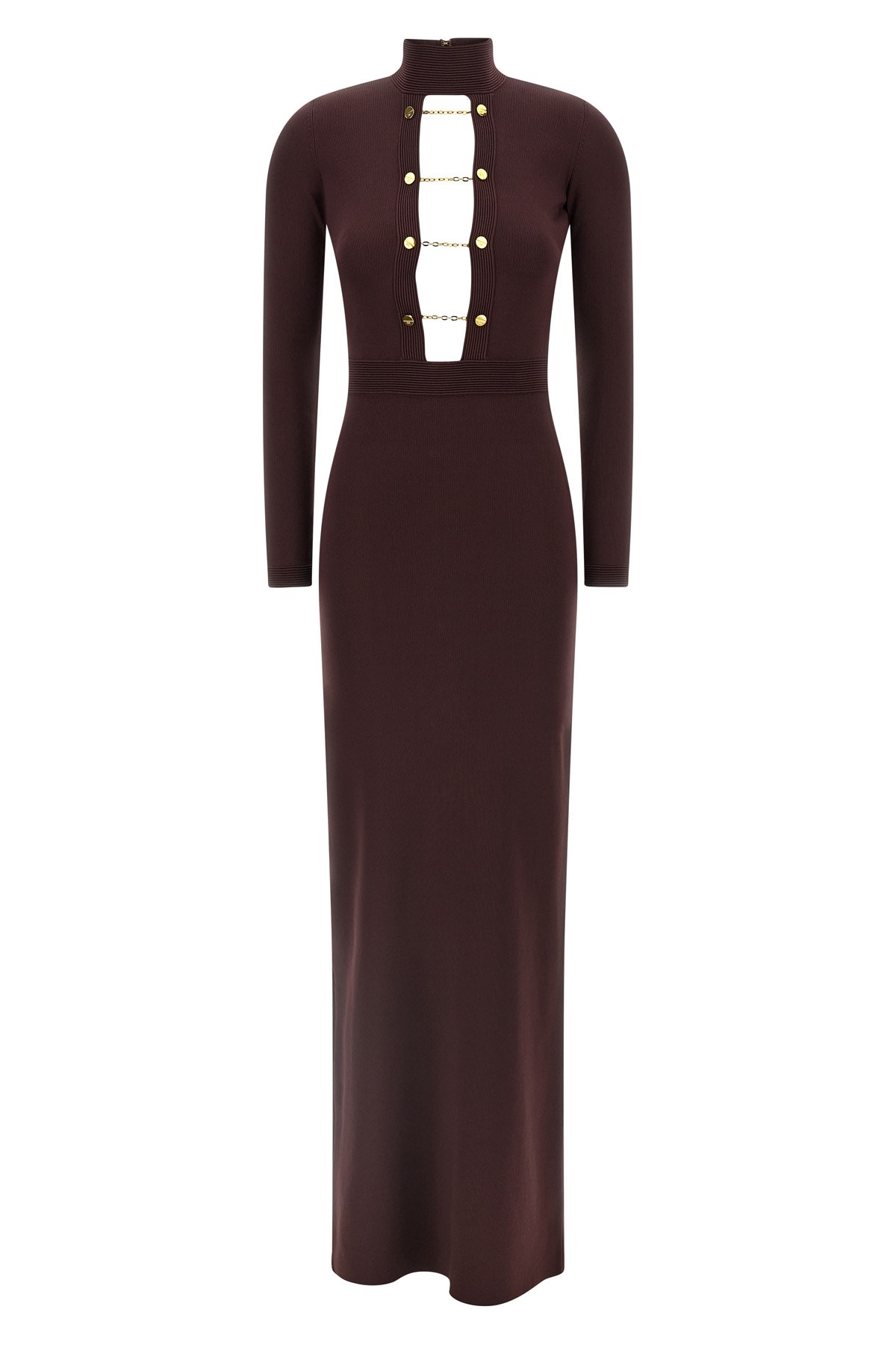 Elisabetta Franchi Chain-embellished High-neck Dress In Burgundy