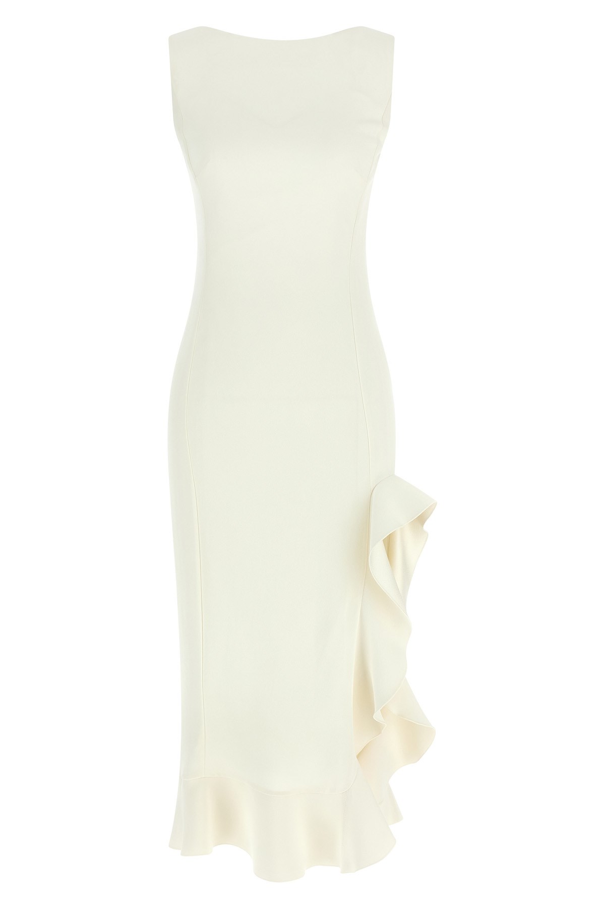 Pinko Ruffle Detail Midi Dress With Scoop Back In White