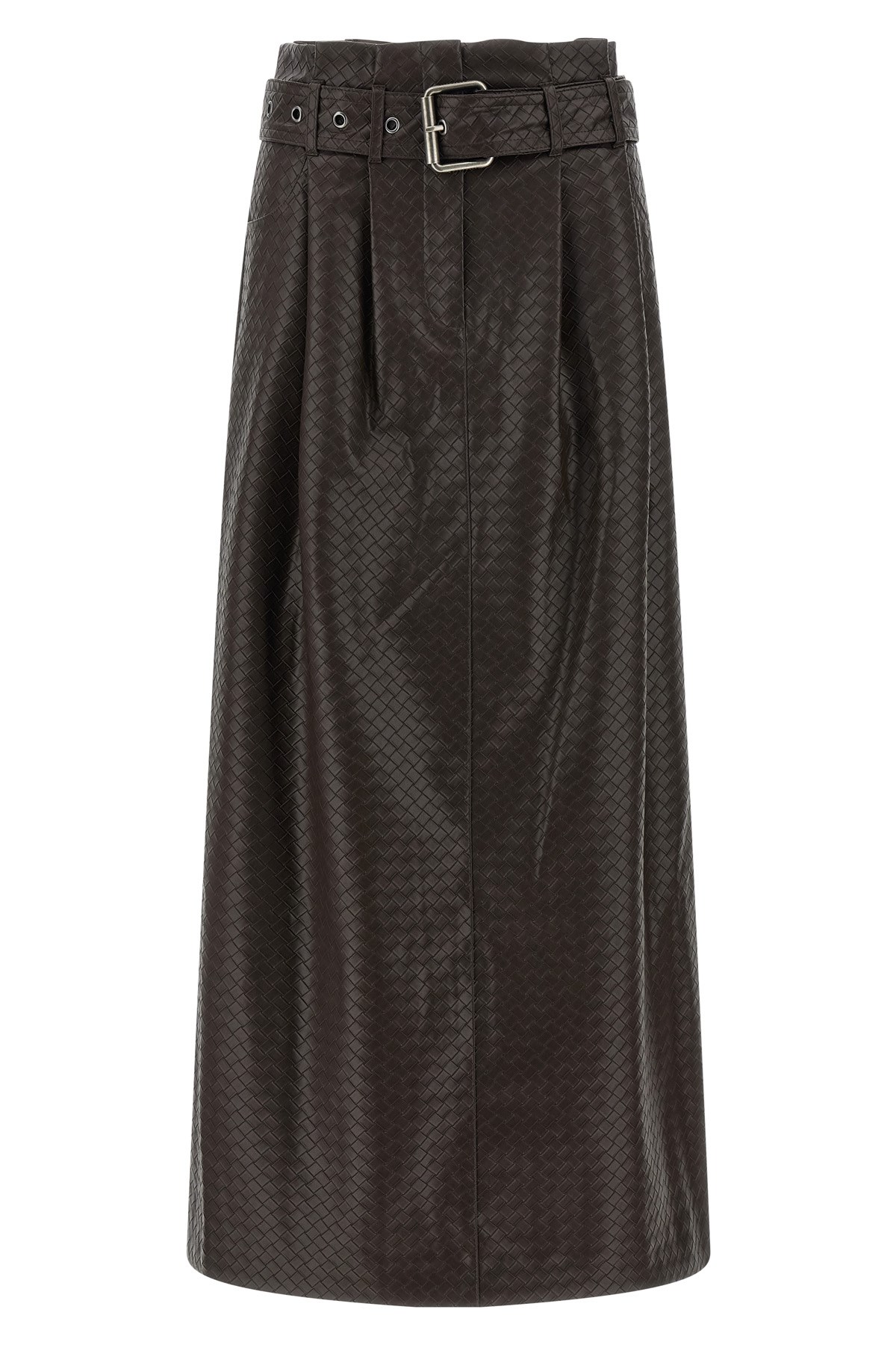 Rotate Birger Christensen Anatta Belted Woven Midi Skirt In Brown