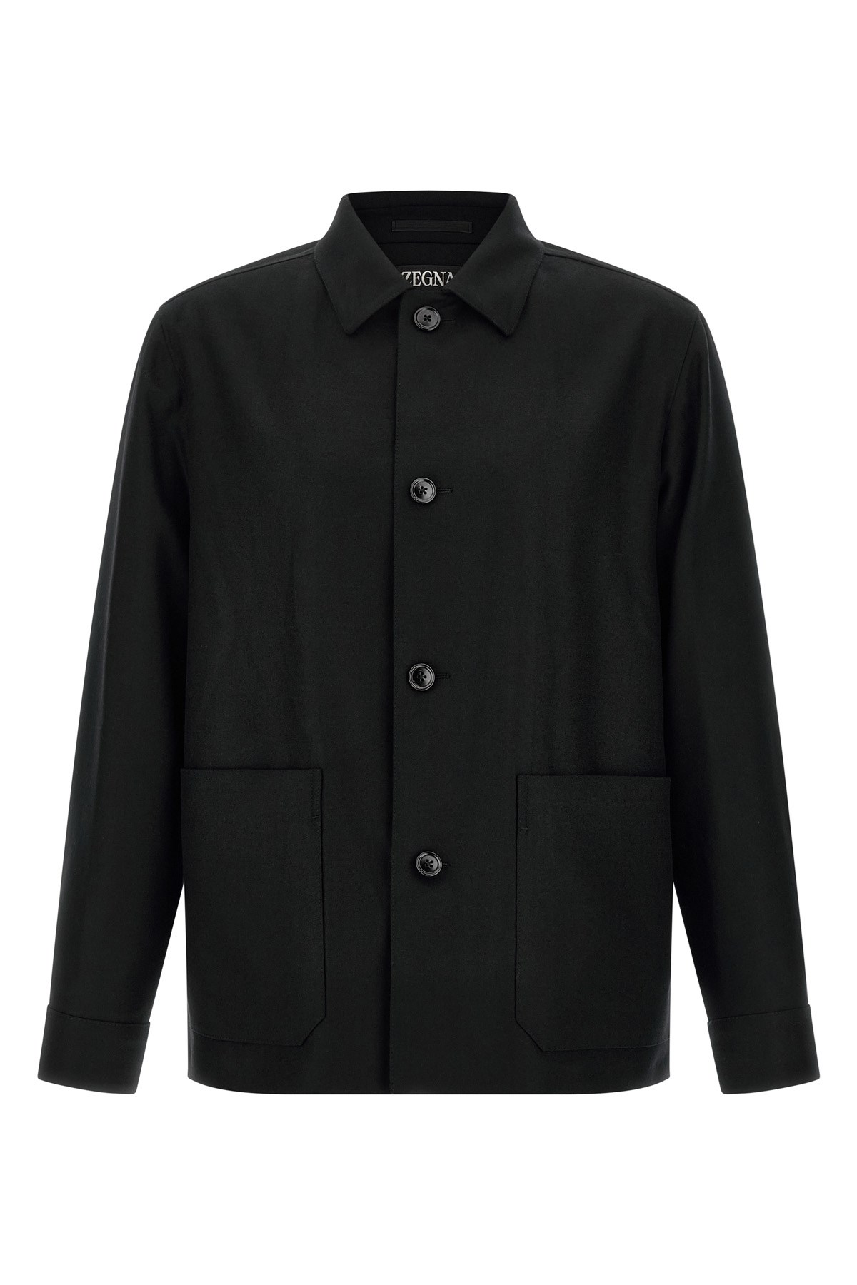 Zegna Overshirt With Collared Design And Pockets In Black
