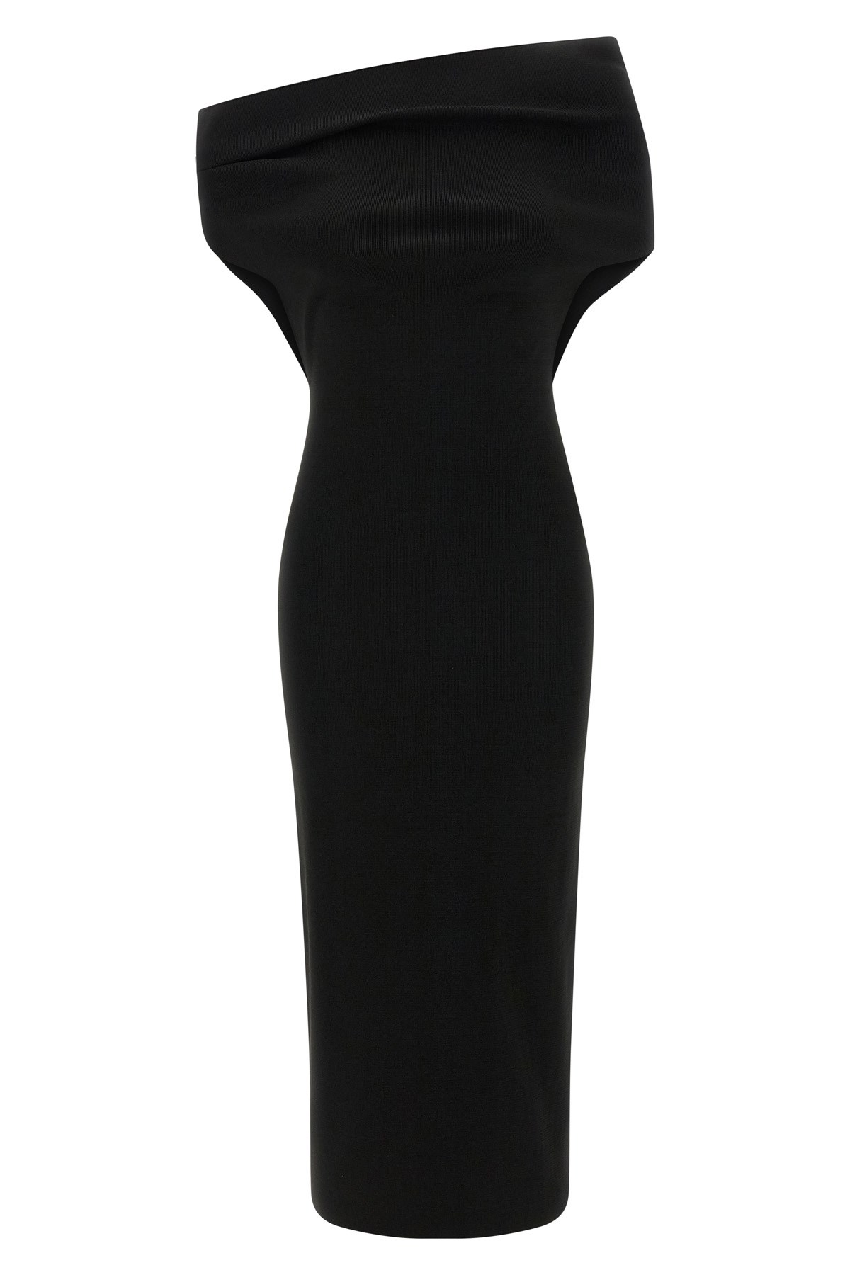 Armarium Off-shoulder Ribbed-knit Midi Dress In Black