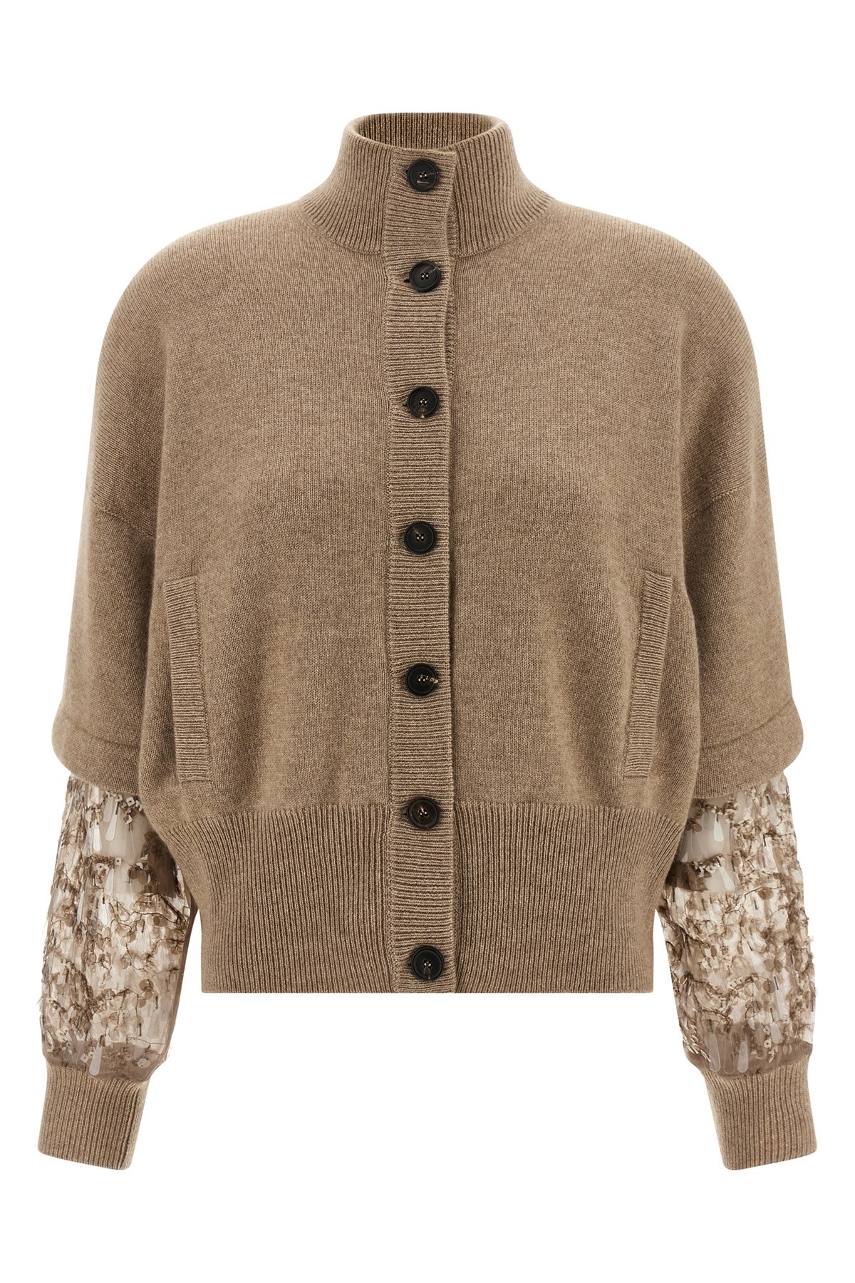 Brunello Cucinelli Sequin Sleeve Cardigan Sweaters And Cardigans Beige In Neutral