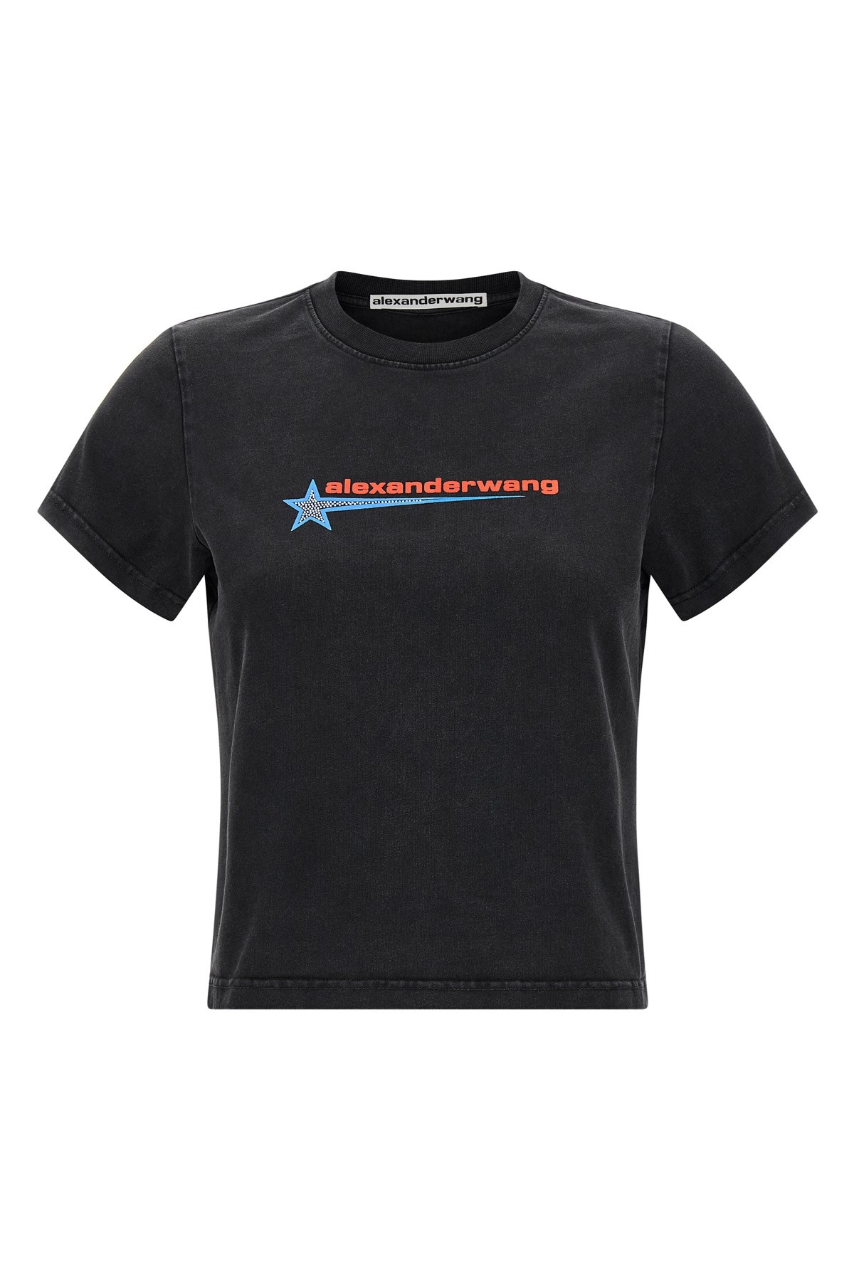 Alexander Wang Logo-print Embellished Cropped Cotton T-shirt In Black