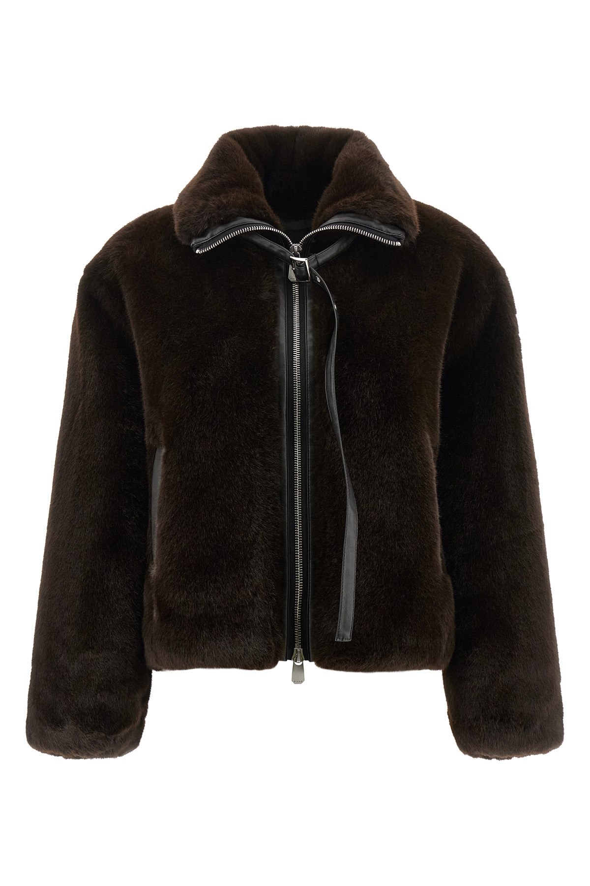 Pinko Ink-effect Faux Fur Blouson Jacket In Brown