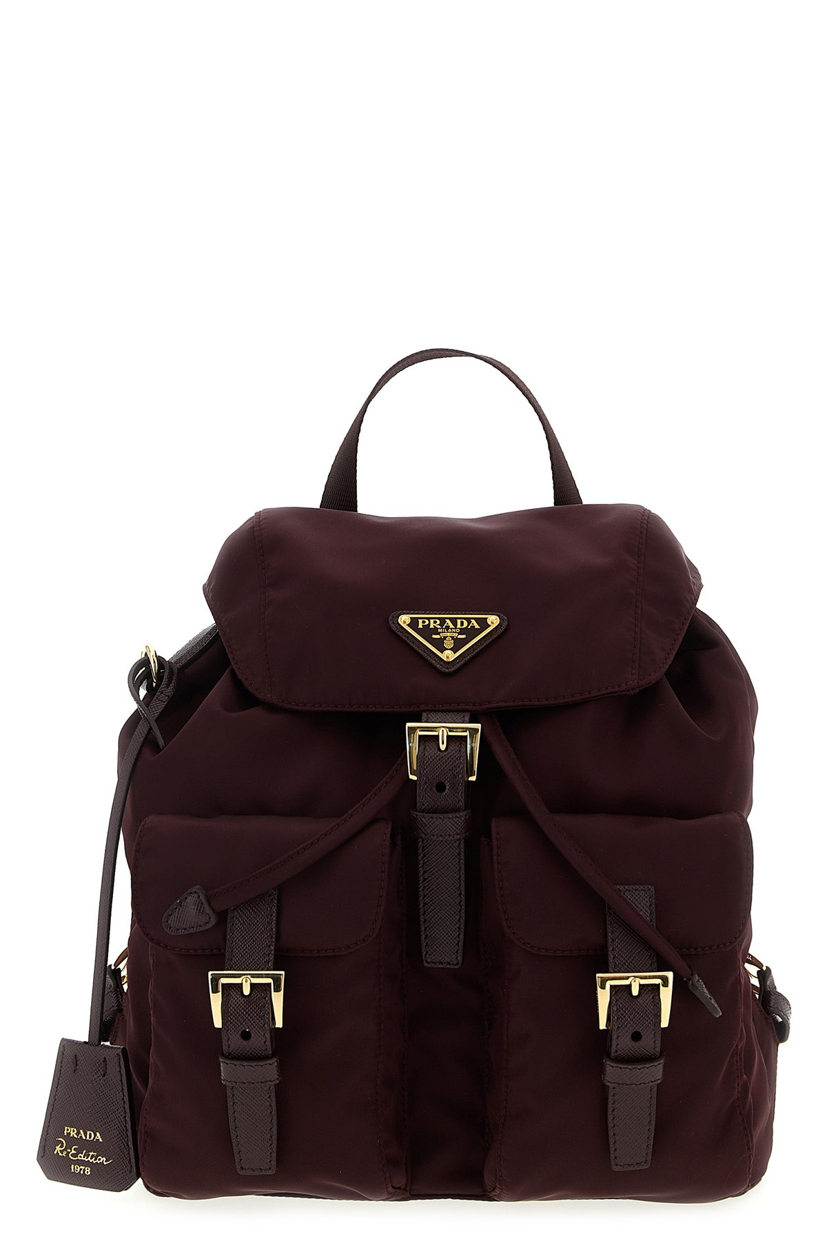 Prada 're-edition 1978' Small Backpack In Burgundy