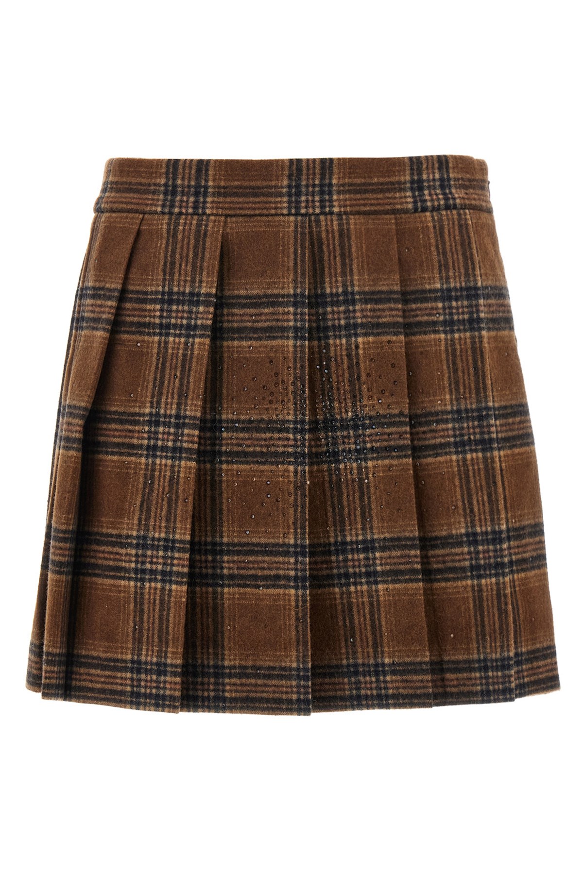 Giuseppe Di Morabito Tartan Skirt With Pleats And Embellishments In Brown