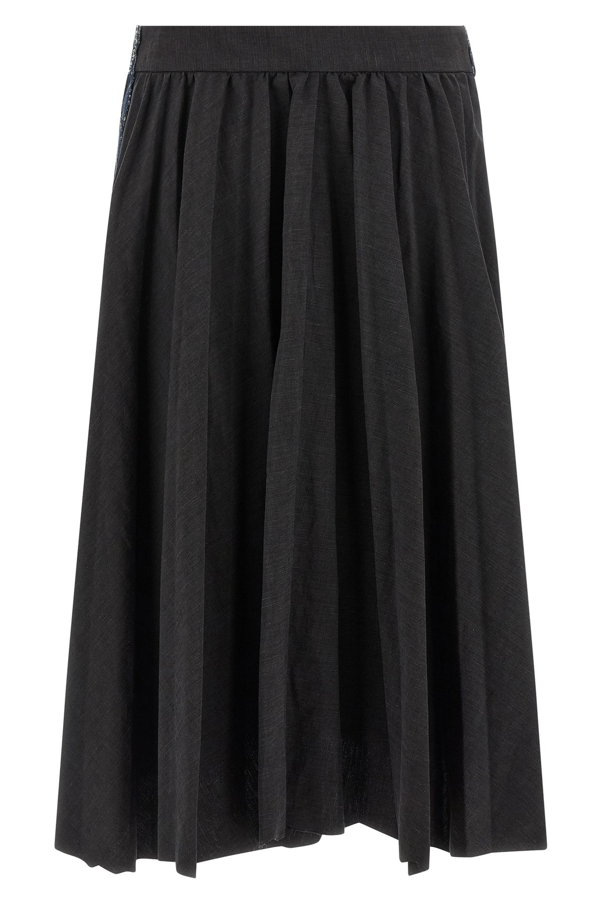 Balenciaga Hybrid Pleated Wool-ramie Midi Skirt In Black