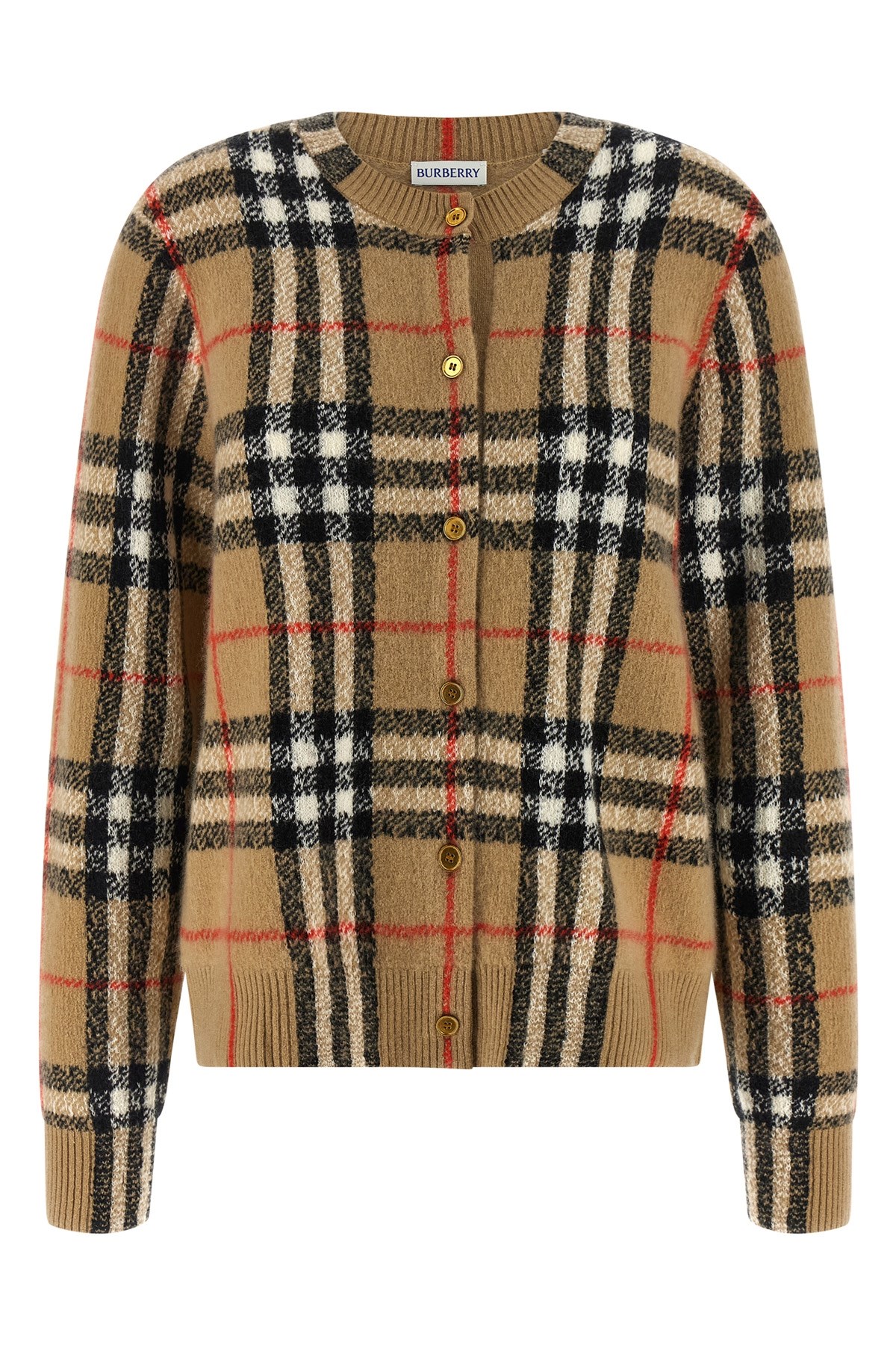 Burberry Check-pattern Cashmere Cardigan In Sand