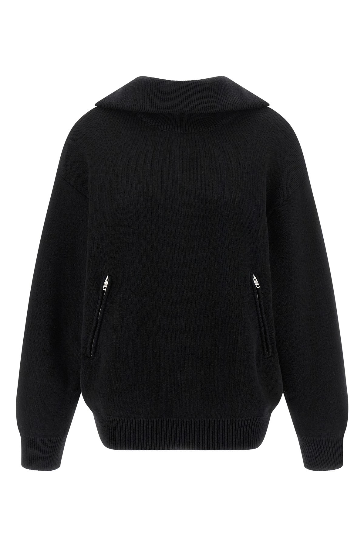 Balenciaga Reversible Sweater With High Collar And Pockets In Black