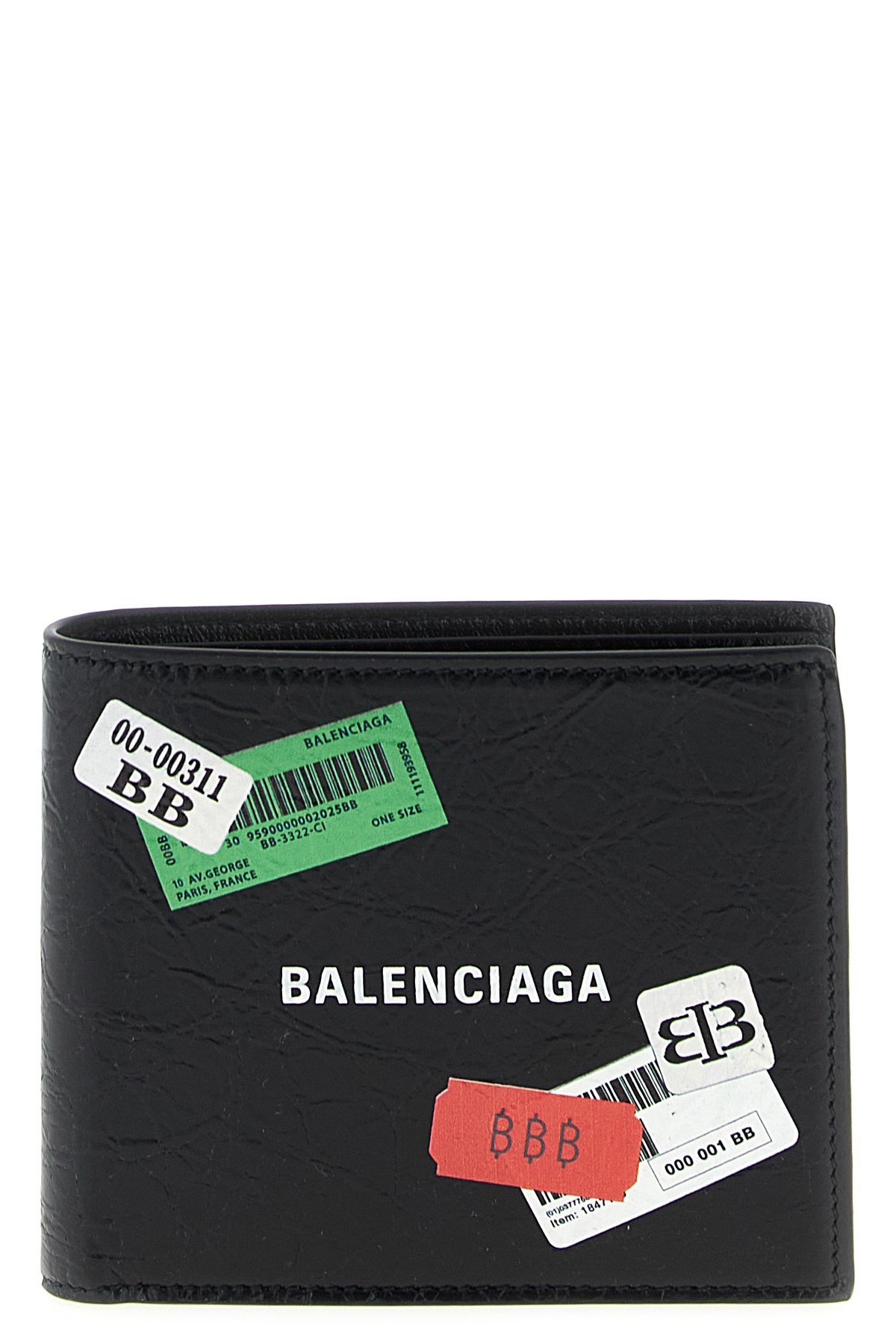 Balenciaga Sticker Square Leather Bifold Wallet In Black