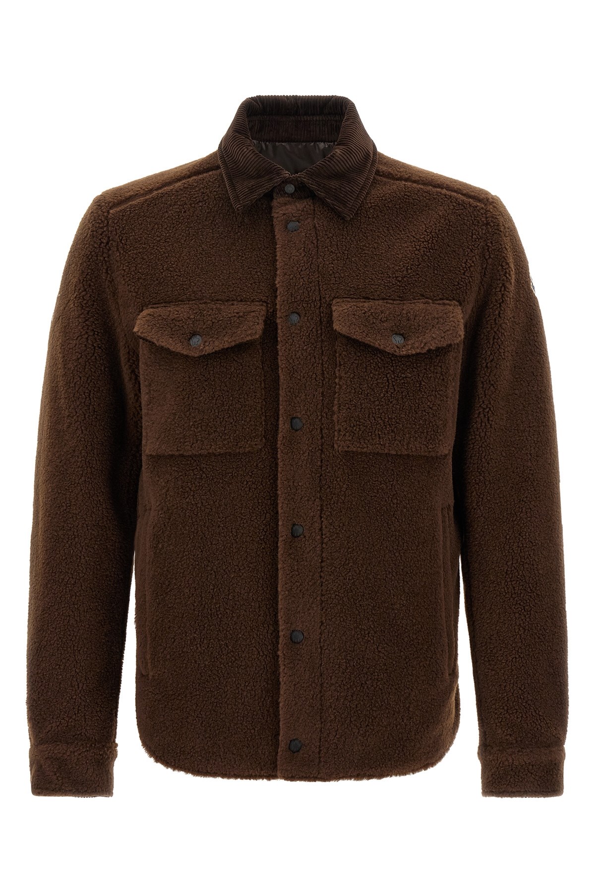 Moncler Cozy Jacket With Chest Pockets And Corduroy Collar In Brown