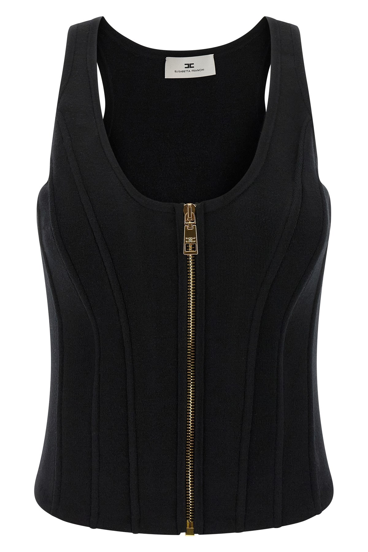 Elisabetta Franchi Structured Wool Blend Bustier Top In Black