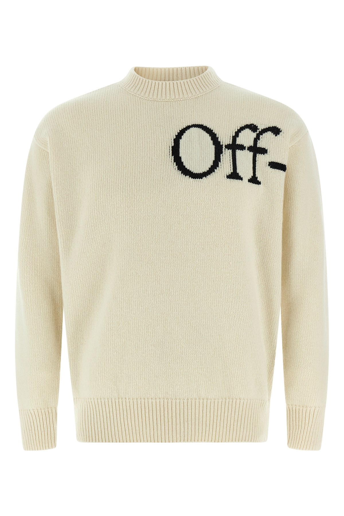 Off-white Ribbed Collar And Cuffs Knit Sweater In Neutral