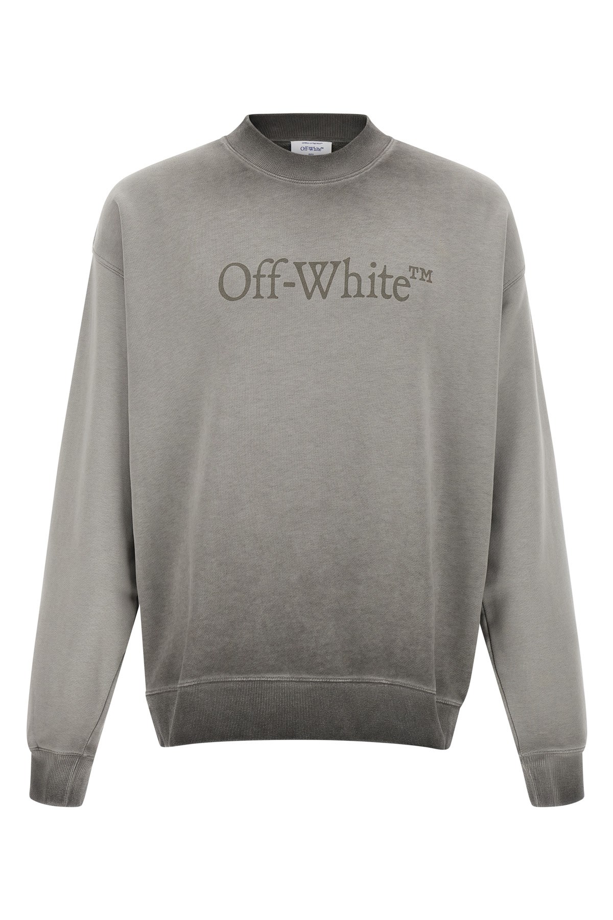 Off-white Crew Neck Long Sleeve Sweatshirt With Ribbed Cuffs In Gray