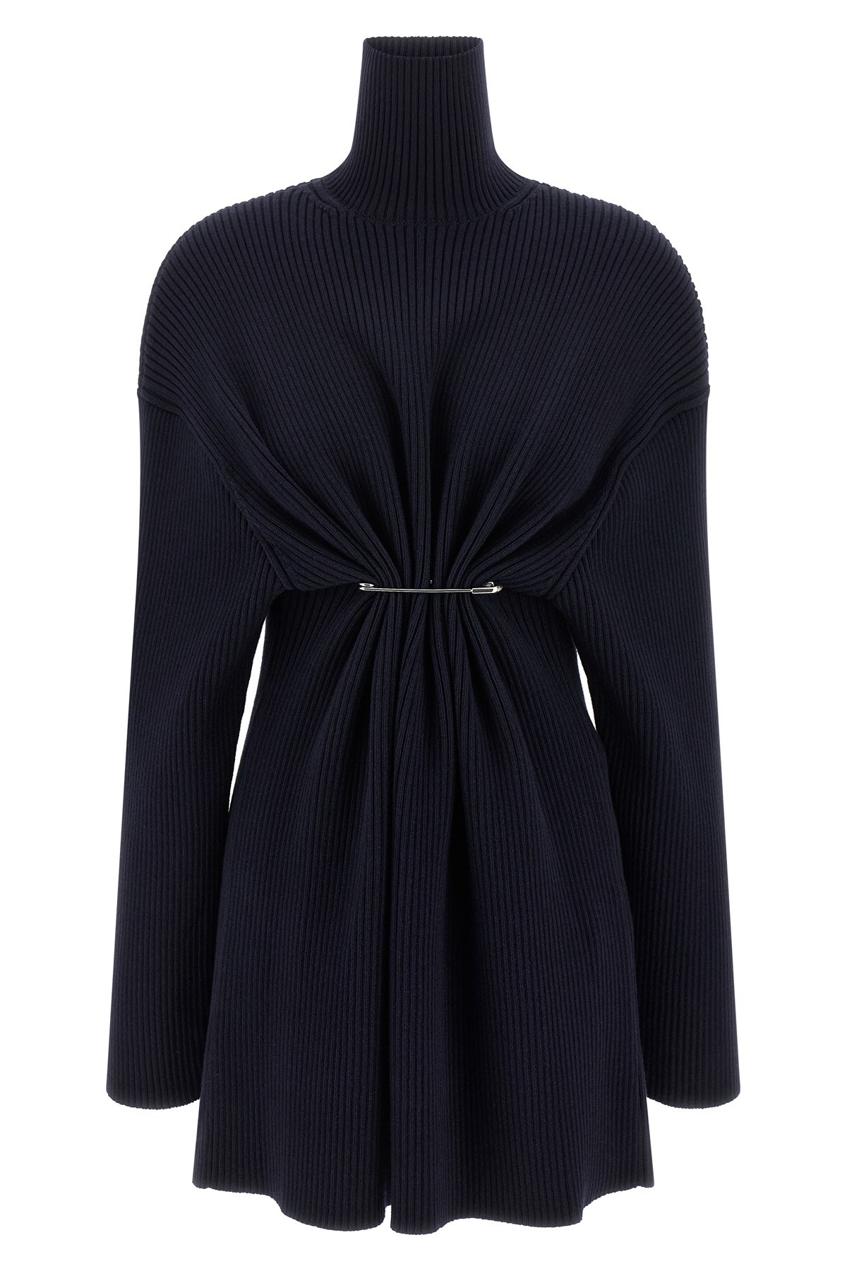 Balenciaga Navy Draped Knit Pinched Mini Dress In Blue