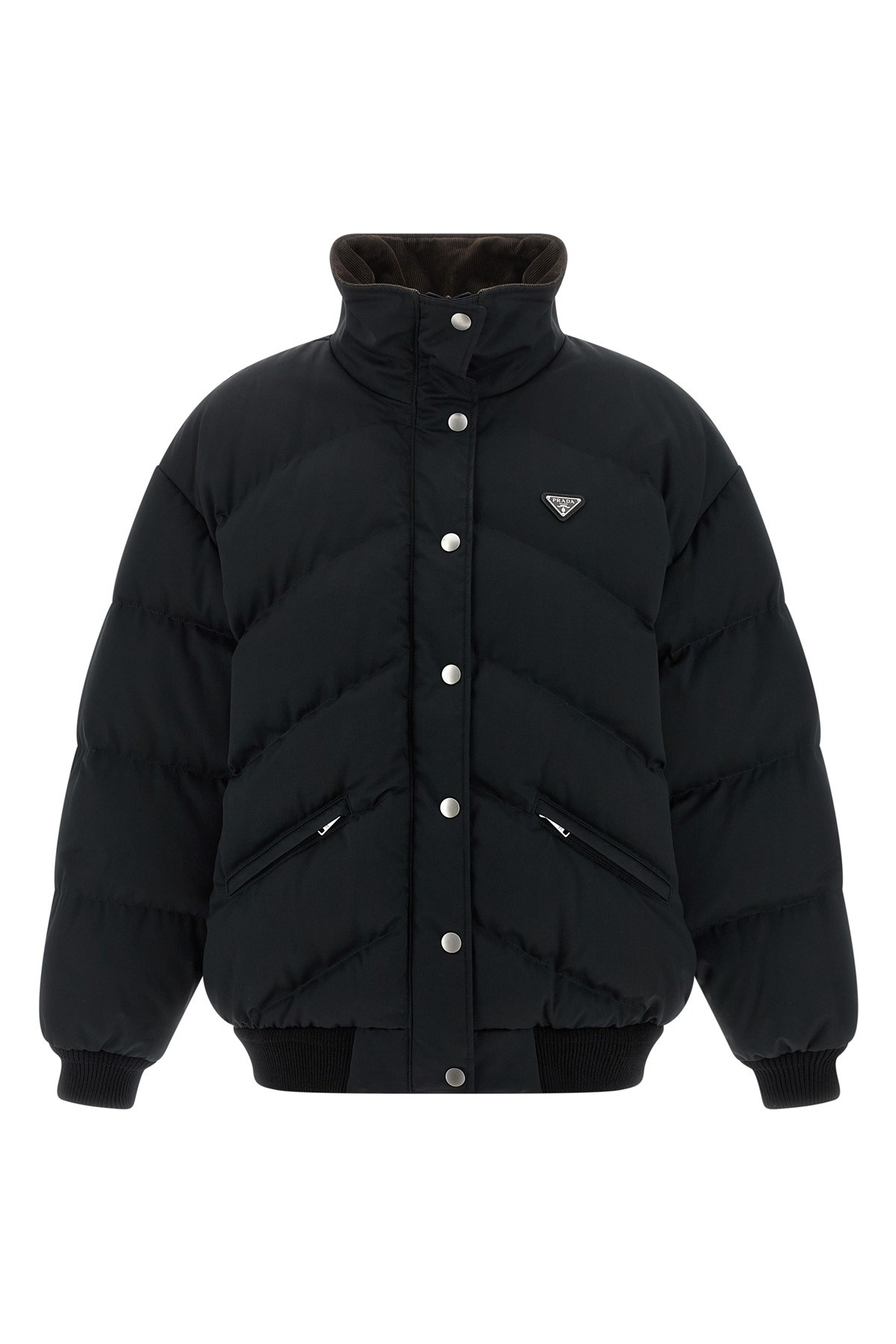Prada Cotton Padded Jacket Stand-up Collar In Black