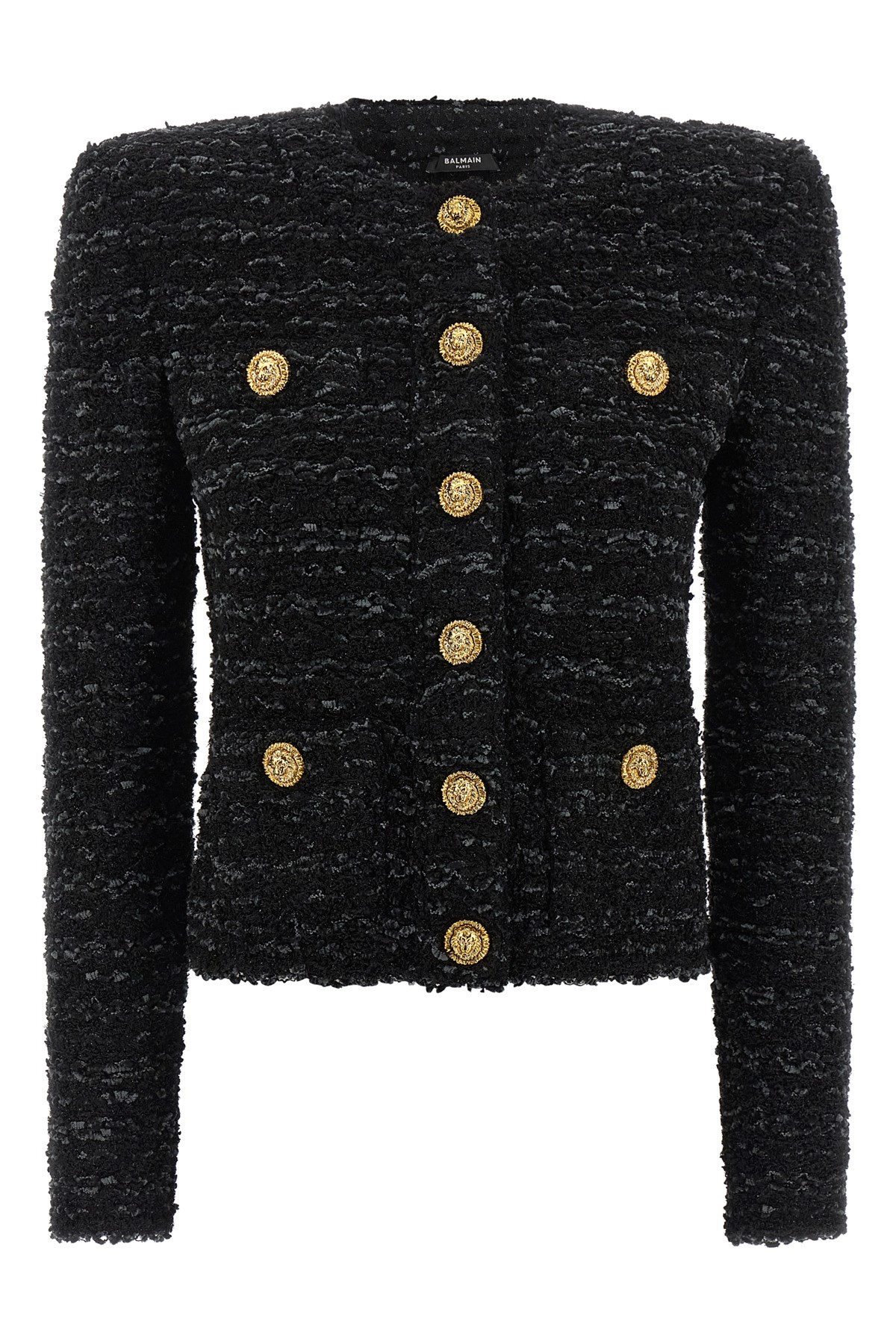 Balmain Tweed Button-up Jacket In Black