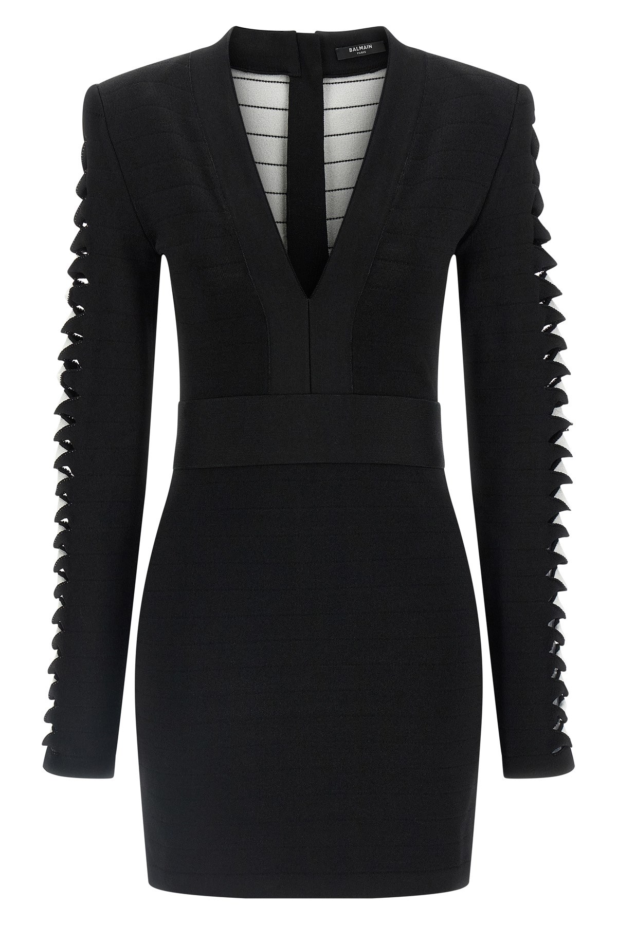 Balmain V-neckline Dress With Fitted Waist And Sleeves In Black