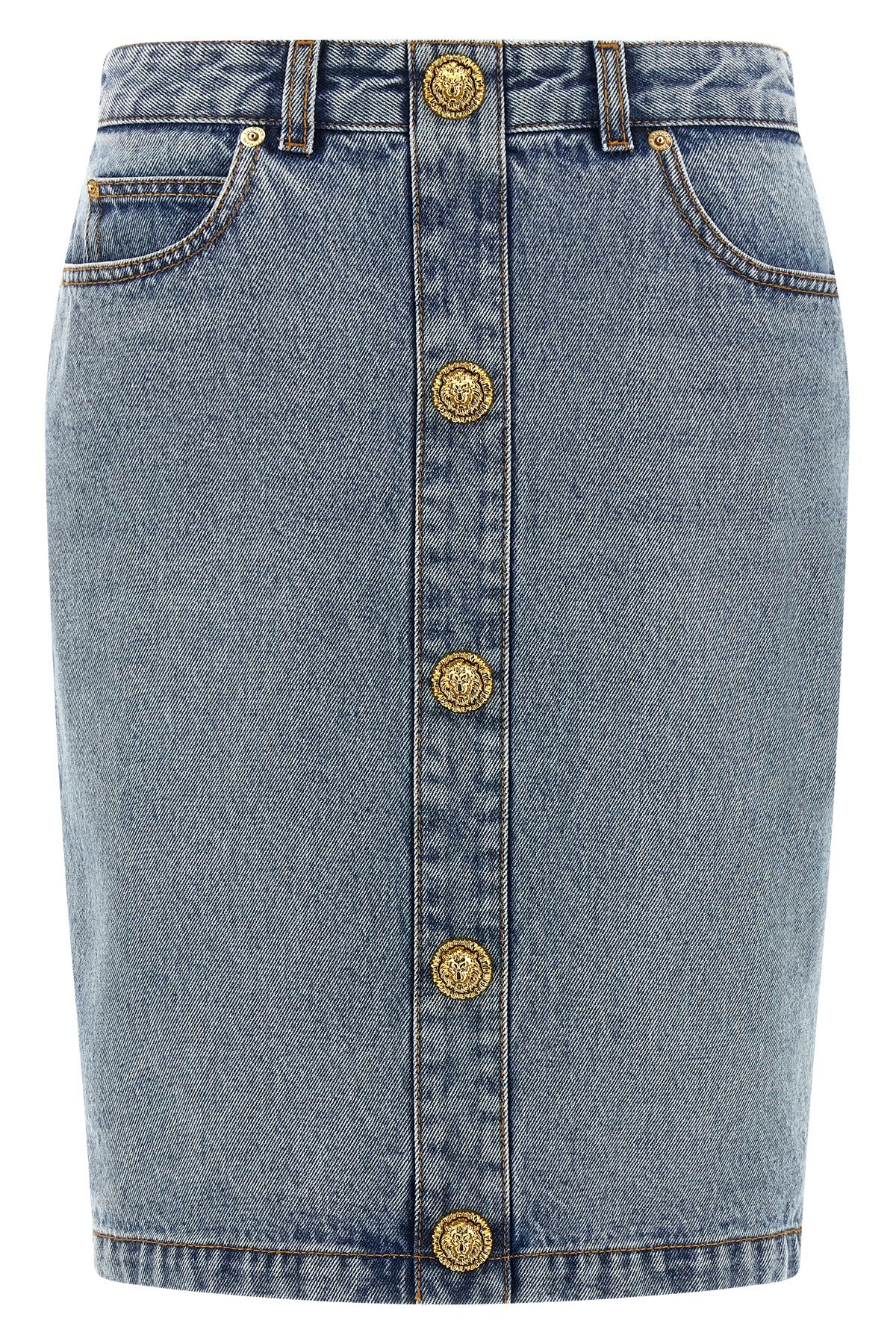 Balmain Denim Skirt Featuring Pockets And Button Accents In Blue