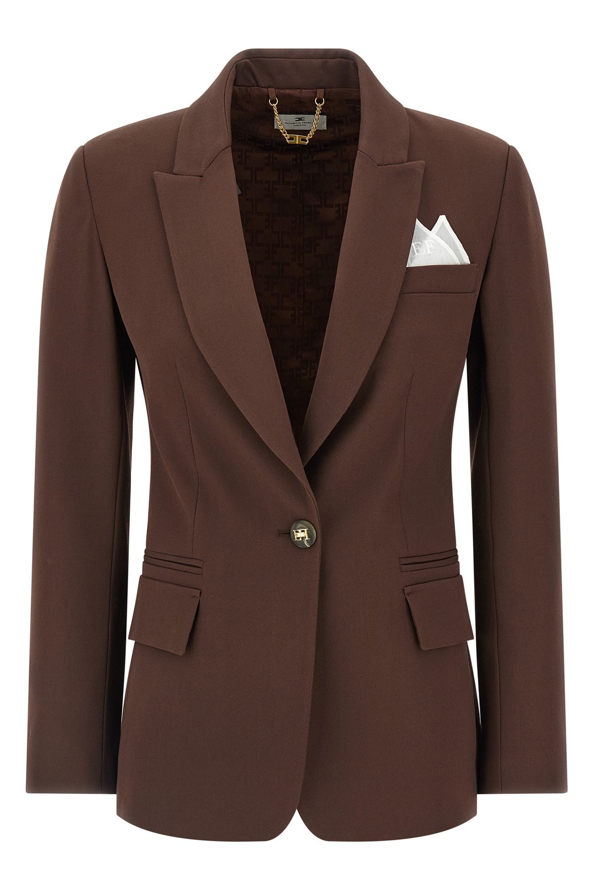 Elisabetta Franchi Single-breasted Viscose Blend Blazer In Brown
