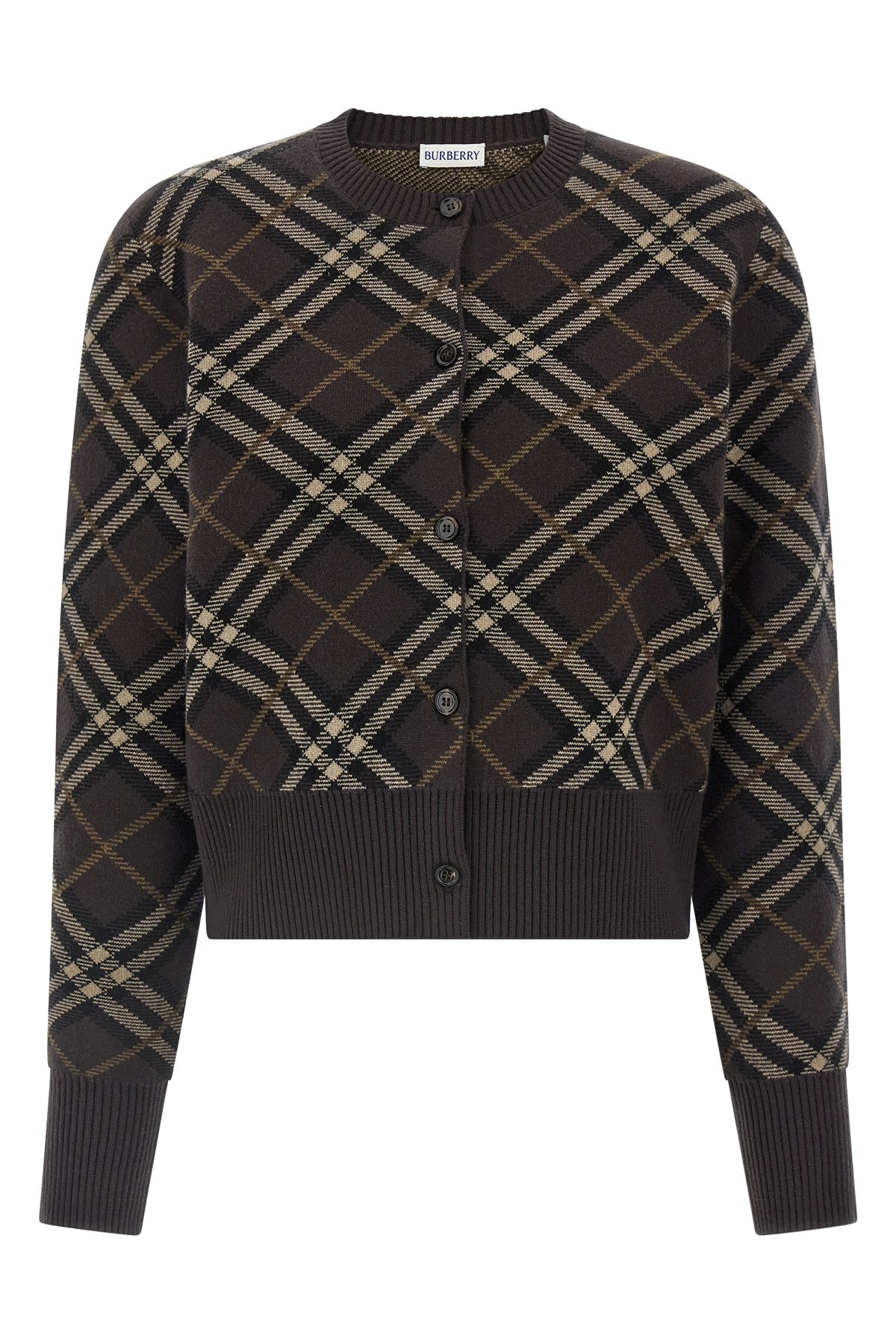 Burberry Ribbed Cuff Long Sleeve Knit Cardigan In Brown
