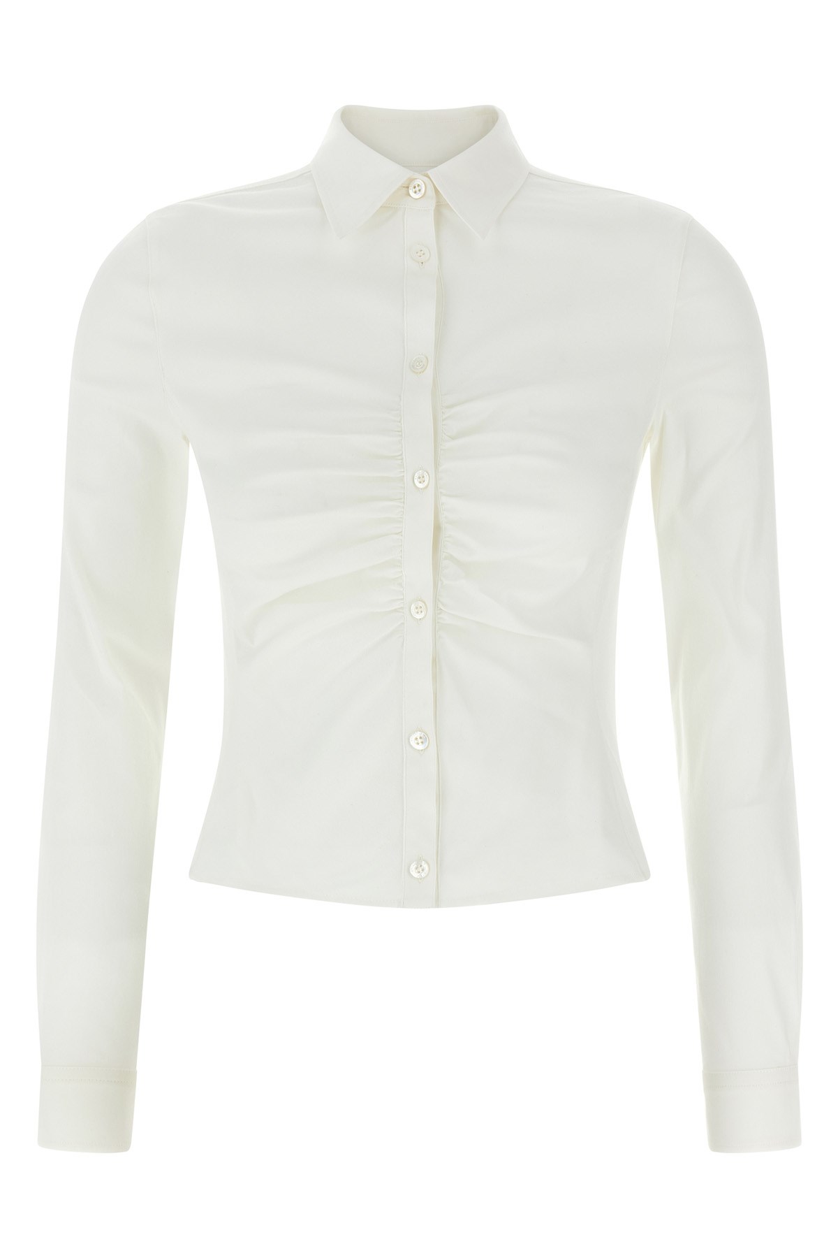 Balenciaga Collared Long Sleeve Ruched Top In White