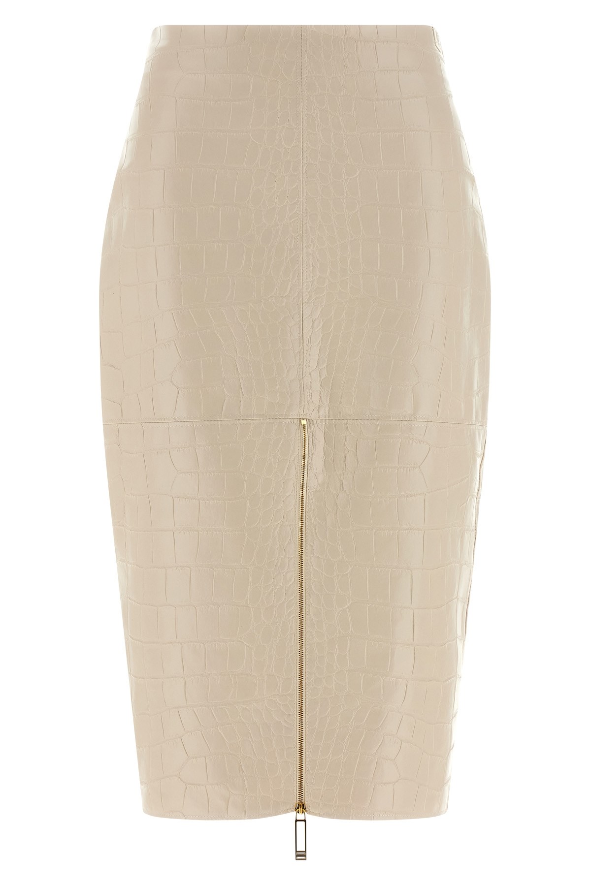 Elisabetta Franchi Crocodile-effect Zip-front Skirt In Neutral