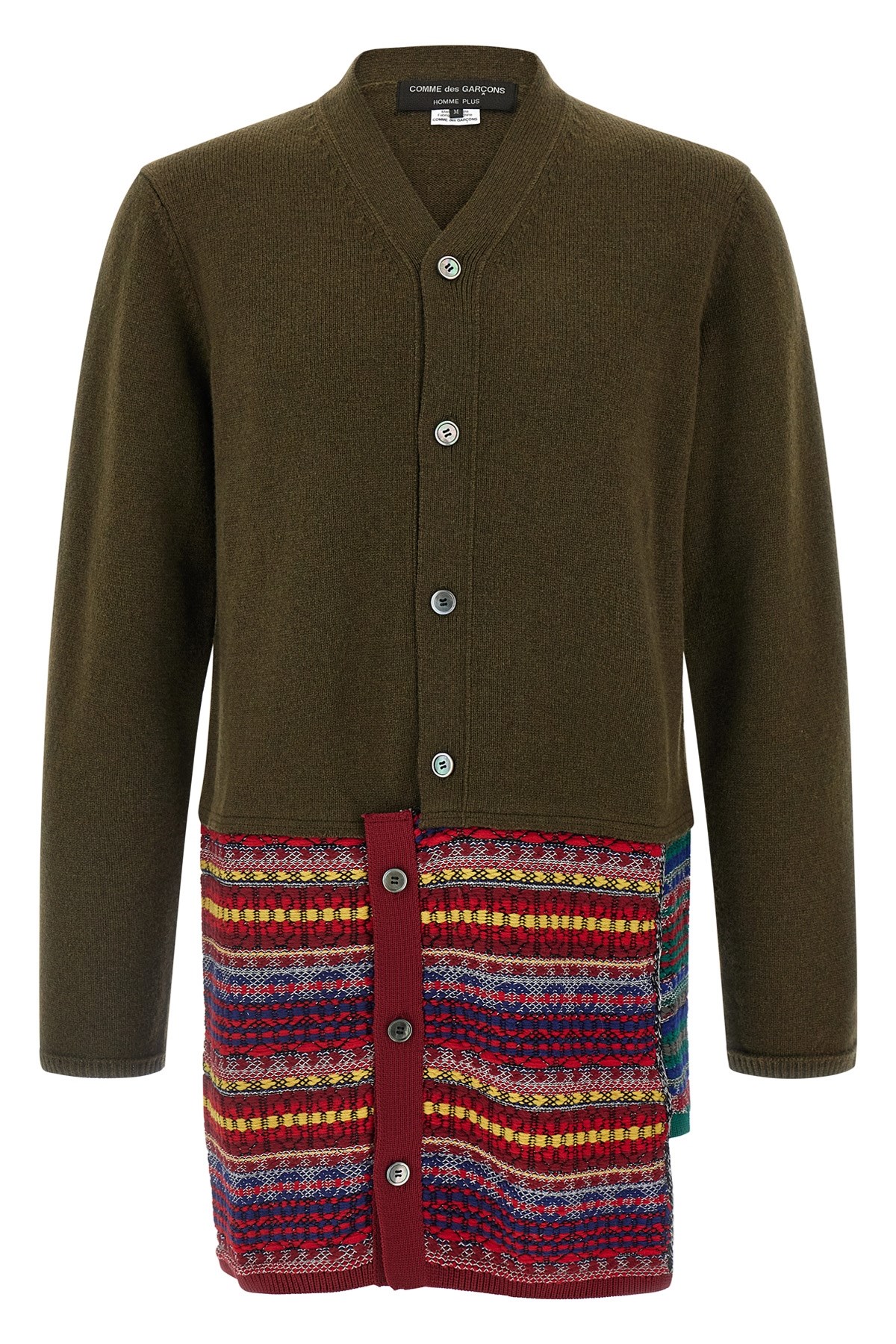 Comme Des Garçons Homme Deux Mens Khaki X Multi Contrast V-neck Wool-blend Cardigan In Green