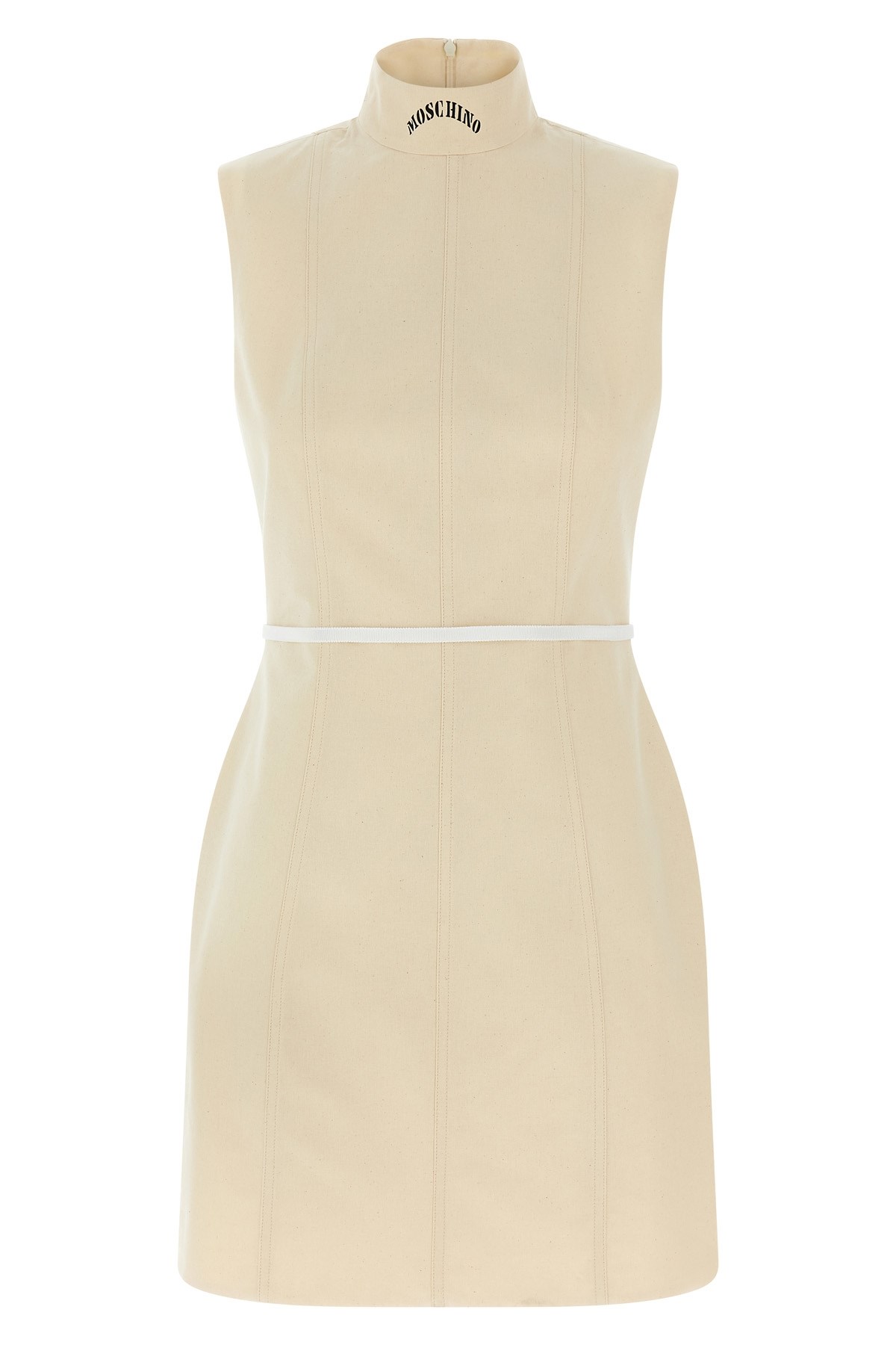 Moschino Structured Sleeveless Dress Belted At Waist In Neutral