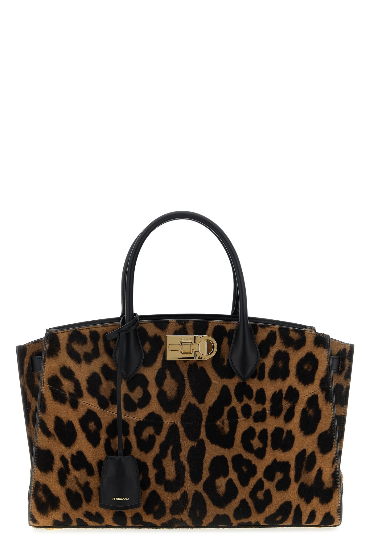 Ferragamo Leopard Print Studio Large Tote In Brown