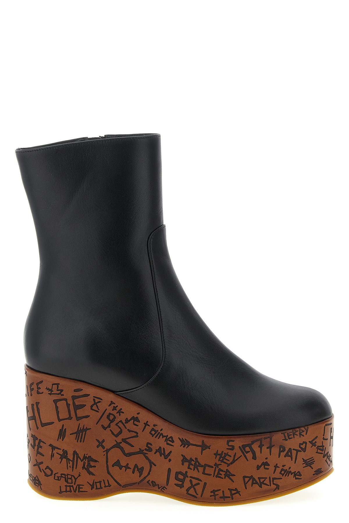 Chloé Maxime Leather Wedge Ankle Boots In Black