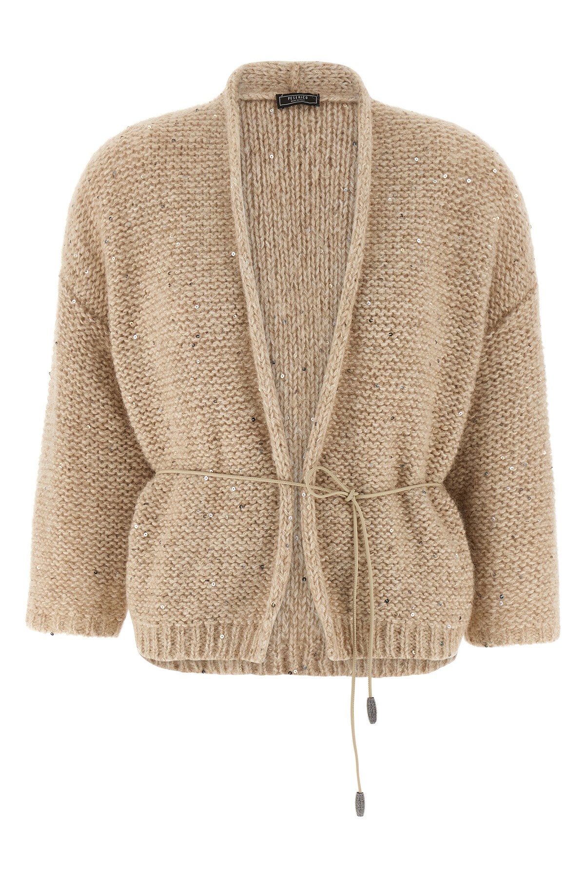 Peserico Sequin-embellished Belted Cardigan In Brown