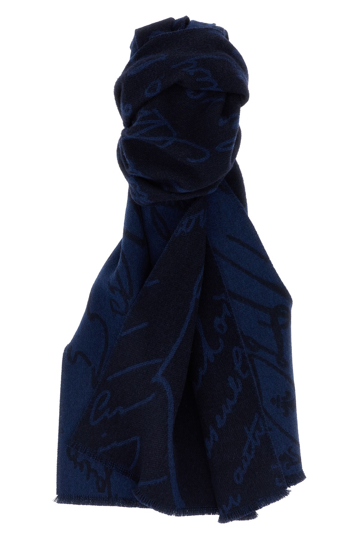 Berluti Abstract Pattern Scarf Fringed Edges In Blue