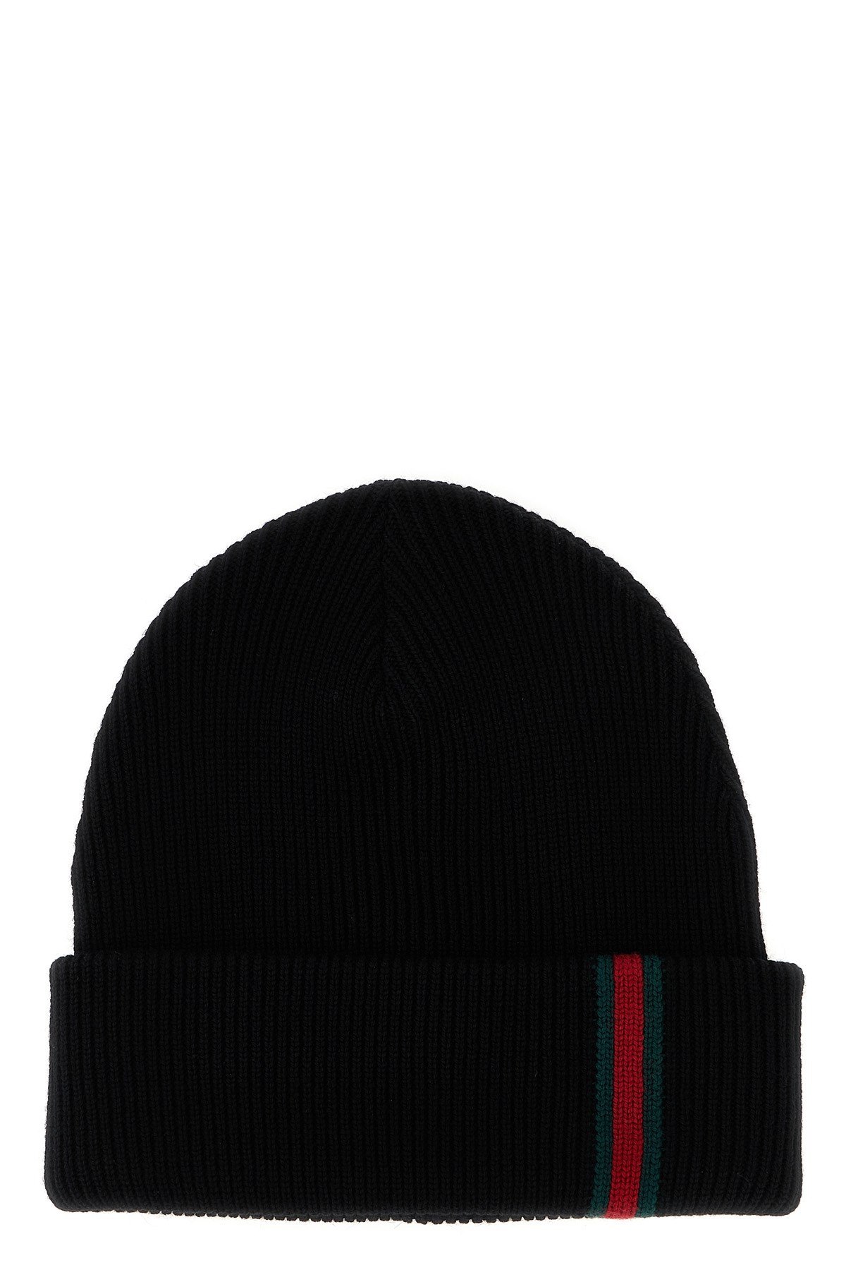 Gucci Men Wool Beanie With Web Detail In Black