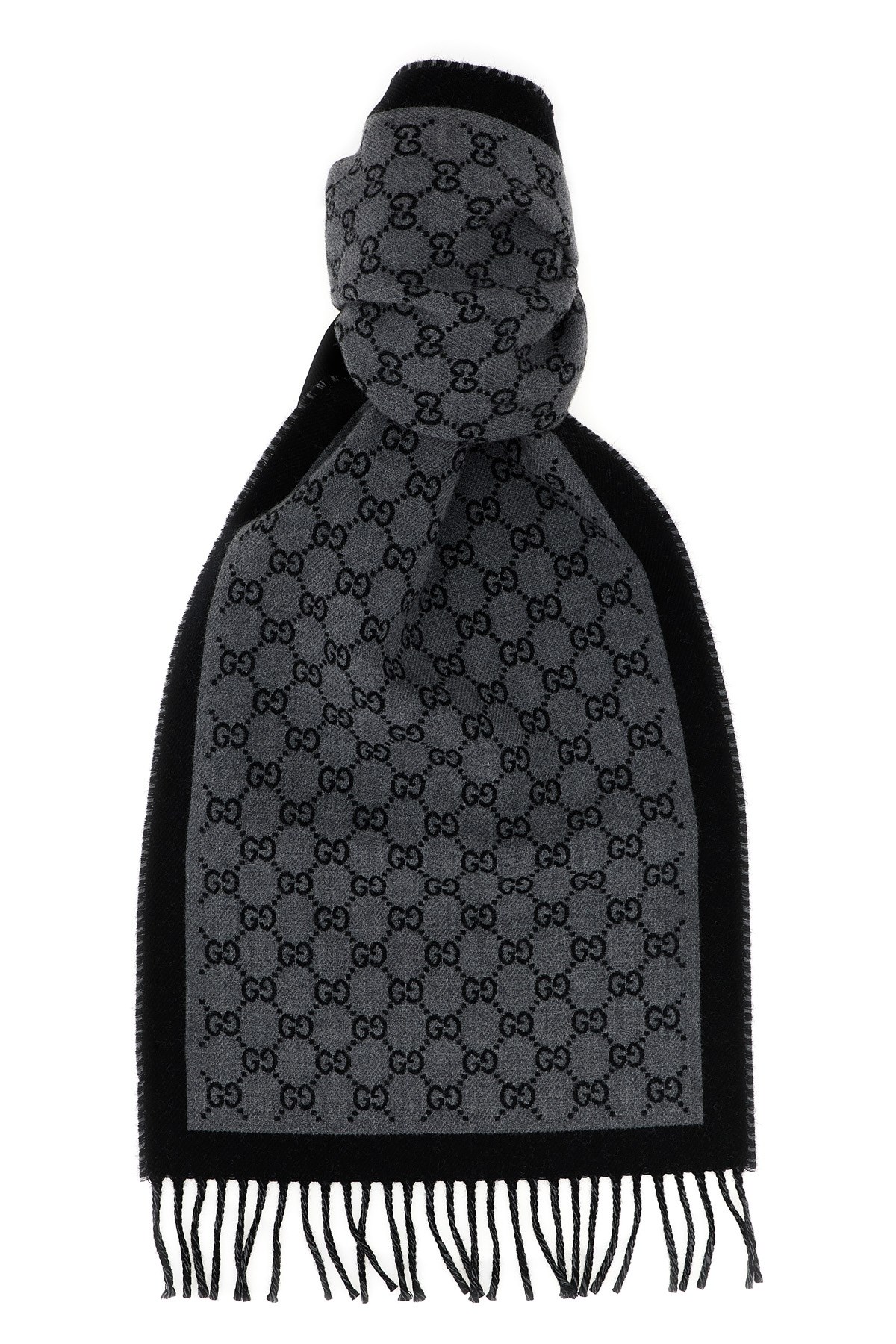 Gucci Men Gg Logo Scarf In Gray