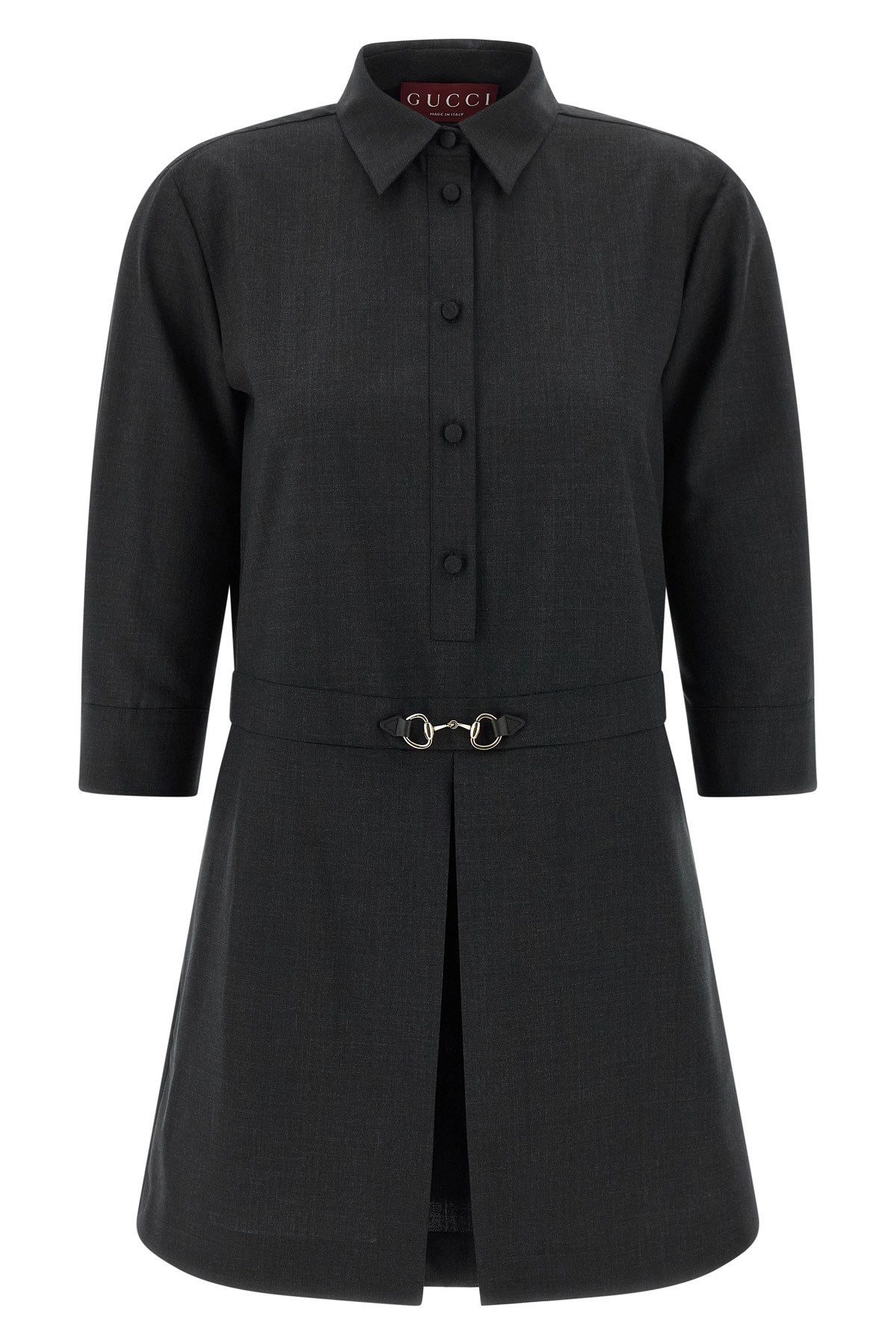 Gucci Womens Horsebit Long-sleeves Wool Mini Dress Ardesia Grey In Gray