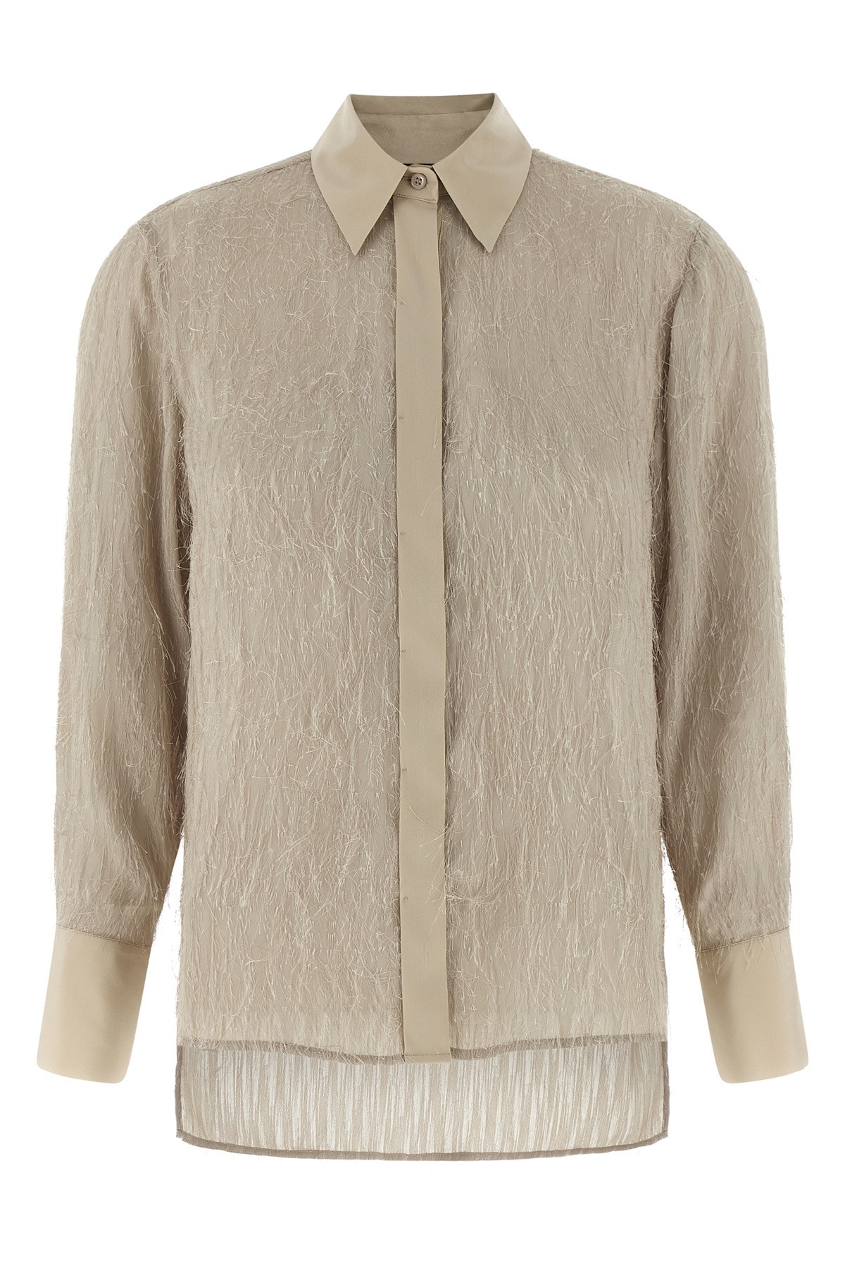 Peserico Textured Fabric Shirt Featuring Pointed Collar In Nude