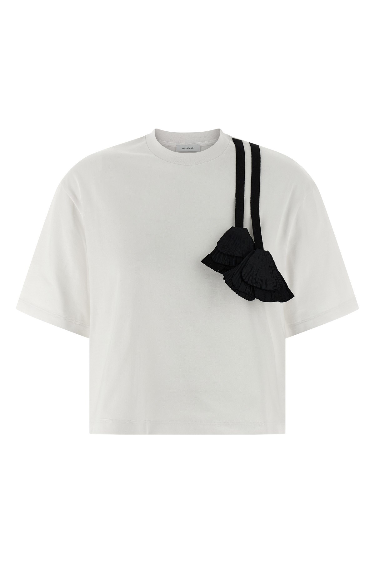 Ferragamo T-shirt With Floral Detail And Tassels In Black