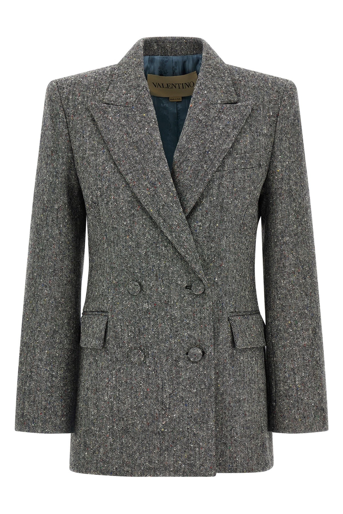 Valentino Double-breasted Natte Buttoned Blazer In Gray
