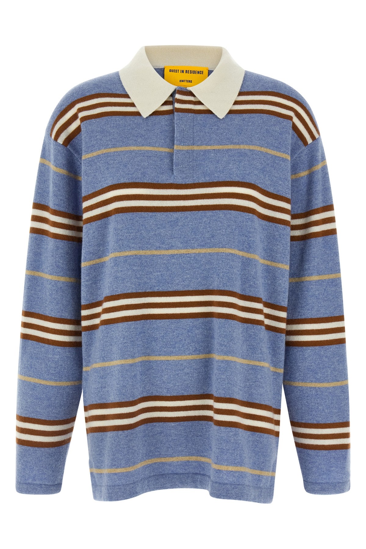 Guest In Residence Striped Cashmere Rugby Sweater With Classic Collar In Blue
